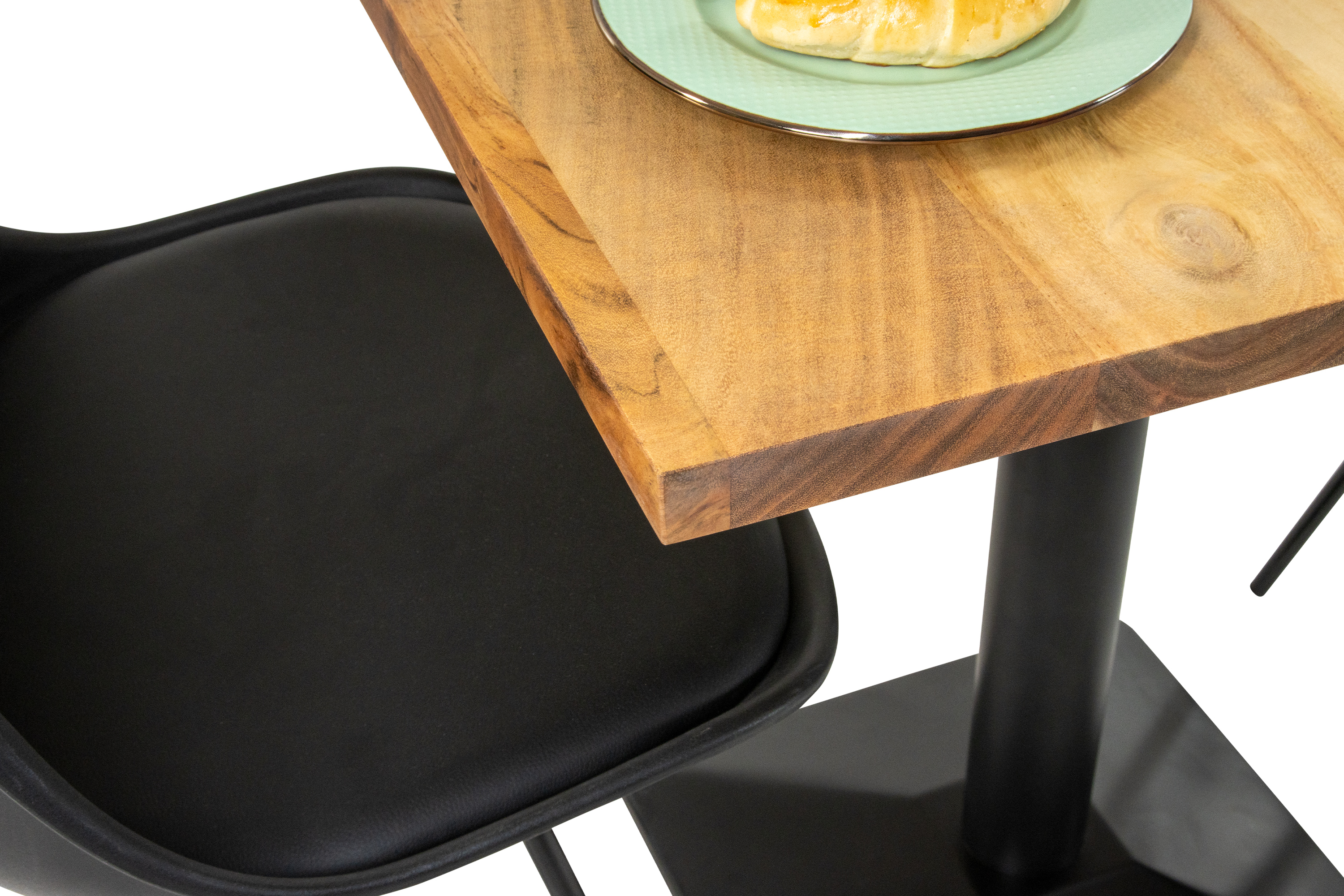 Bistrotisch Baumkante massiv 70 x 70 cm Akazie naturfarben Gerade Kante Säulengestell schwarz BRASILEIRO