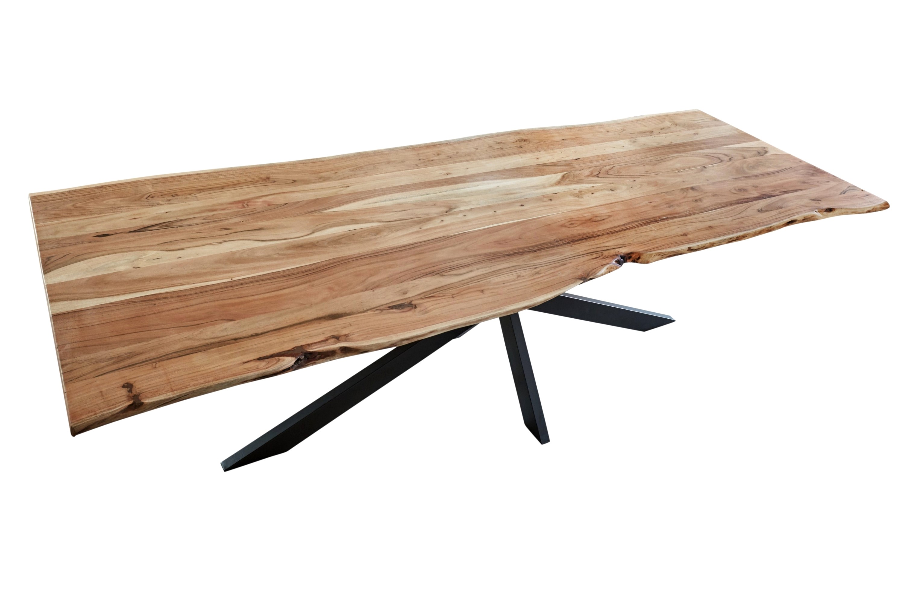 Esstisch Baumkante massiv Akazie natur 240 x 100 cm Spider-Gestell schwarz Kalea