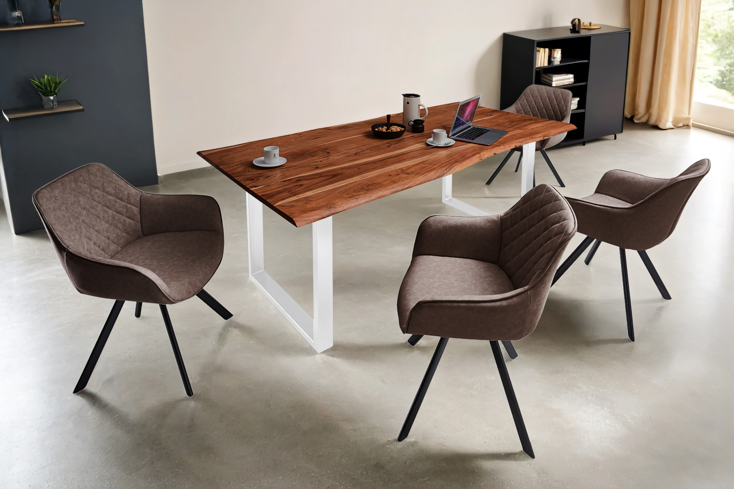 Esstisch Baumkante massiv Akazie nussbaum 180 x 90 weiß MILO