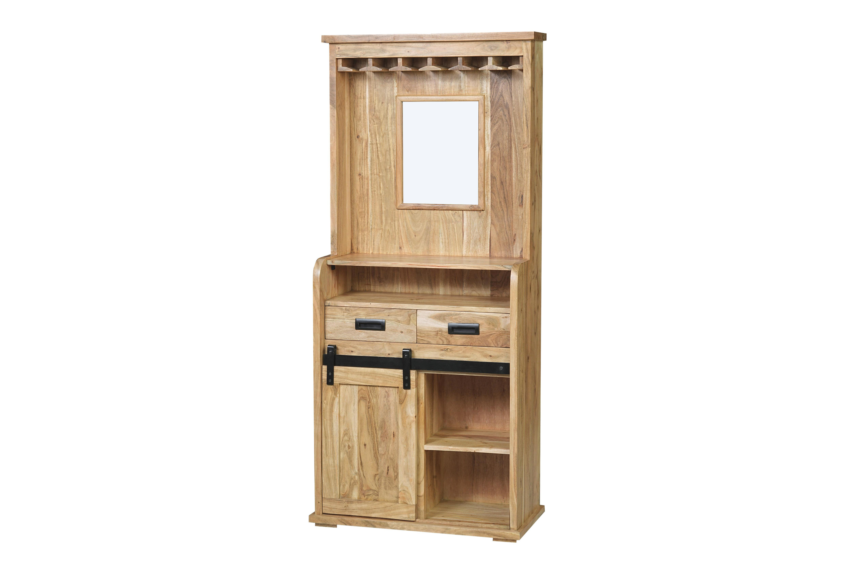 Weinschrank 75 x 35 x 170 cm Akazienholz massiv naturfarben ohne Baumkante LIAN 1