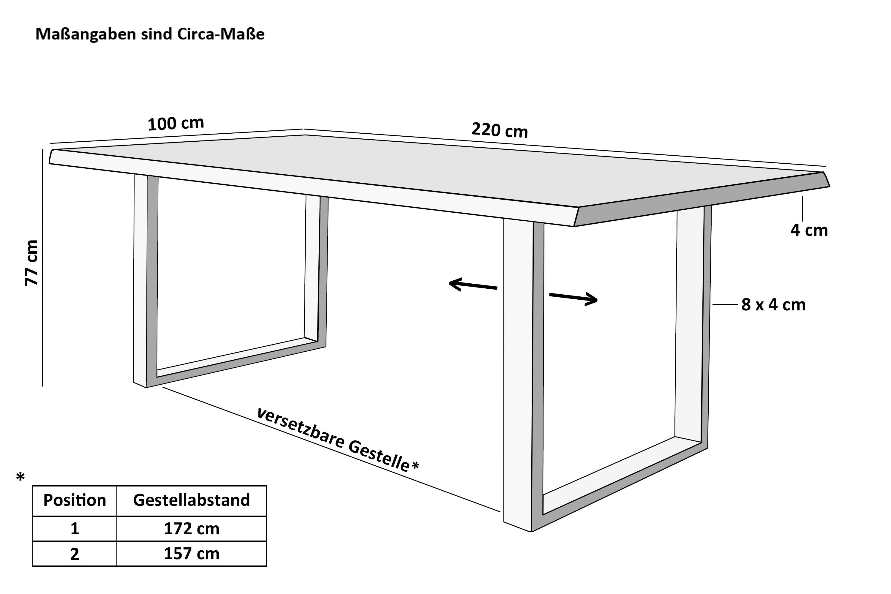 Esstisch Baumkante Holz-Optik Wildeiche 220 x 100 U-Gestell weiß JULIUS