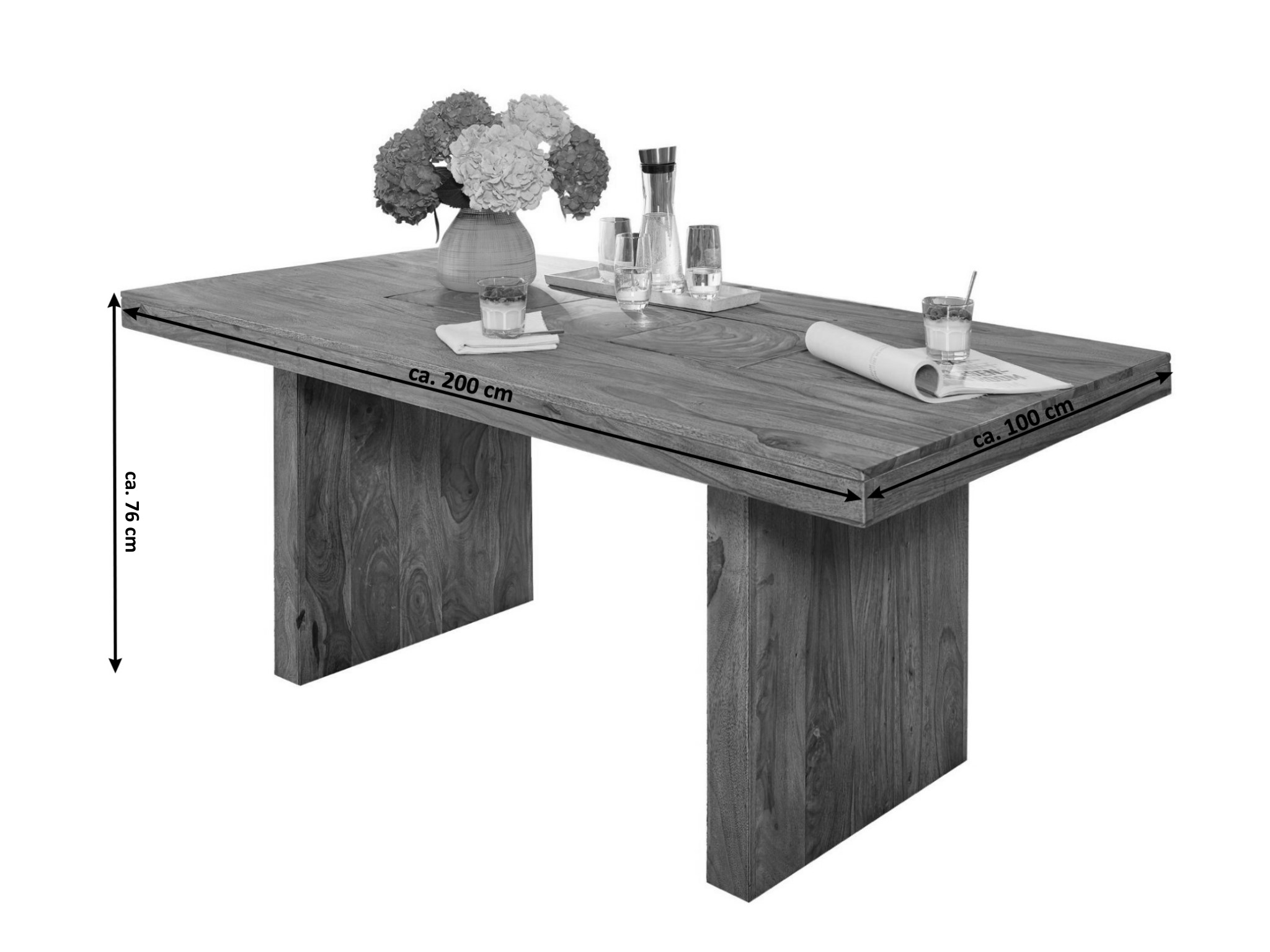 Esstisch massiv Akazie natur 200 x 100 Holzgestell NORA