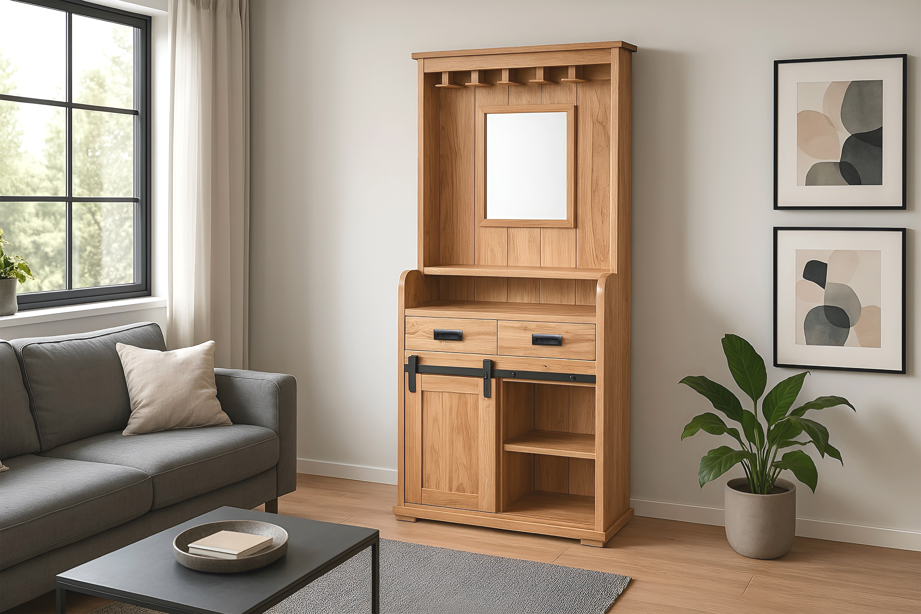 Weinschrank 75 x 35 x 170 cm Akazienholz massiv naturfarben ohne Baumkante LIAN 1