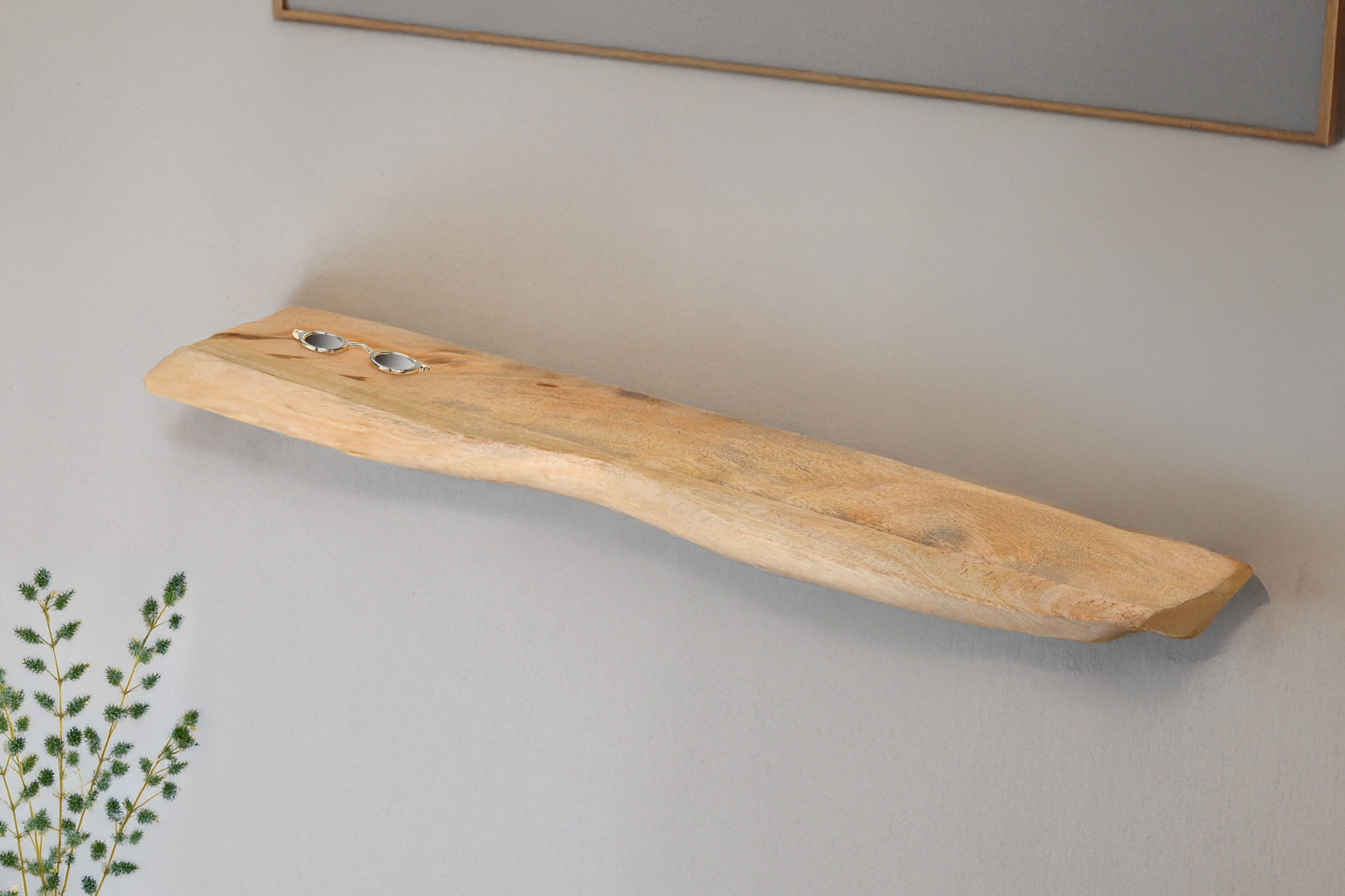 Steckboard mit Baumkante Wandregal Mango massiv natur lackiert 100 x 20 cm LIORA