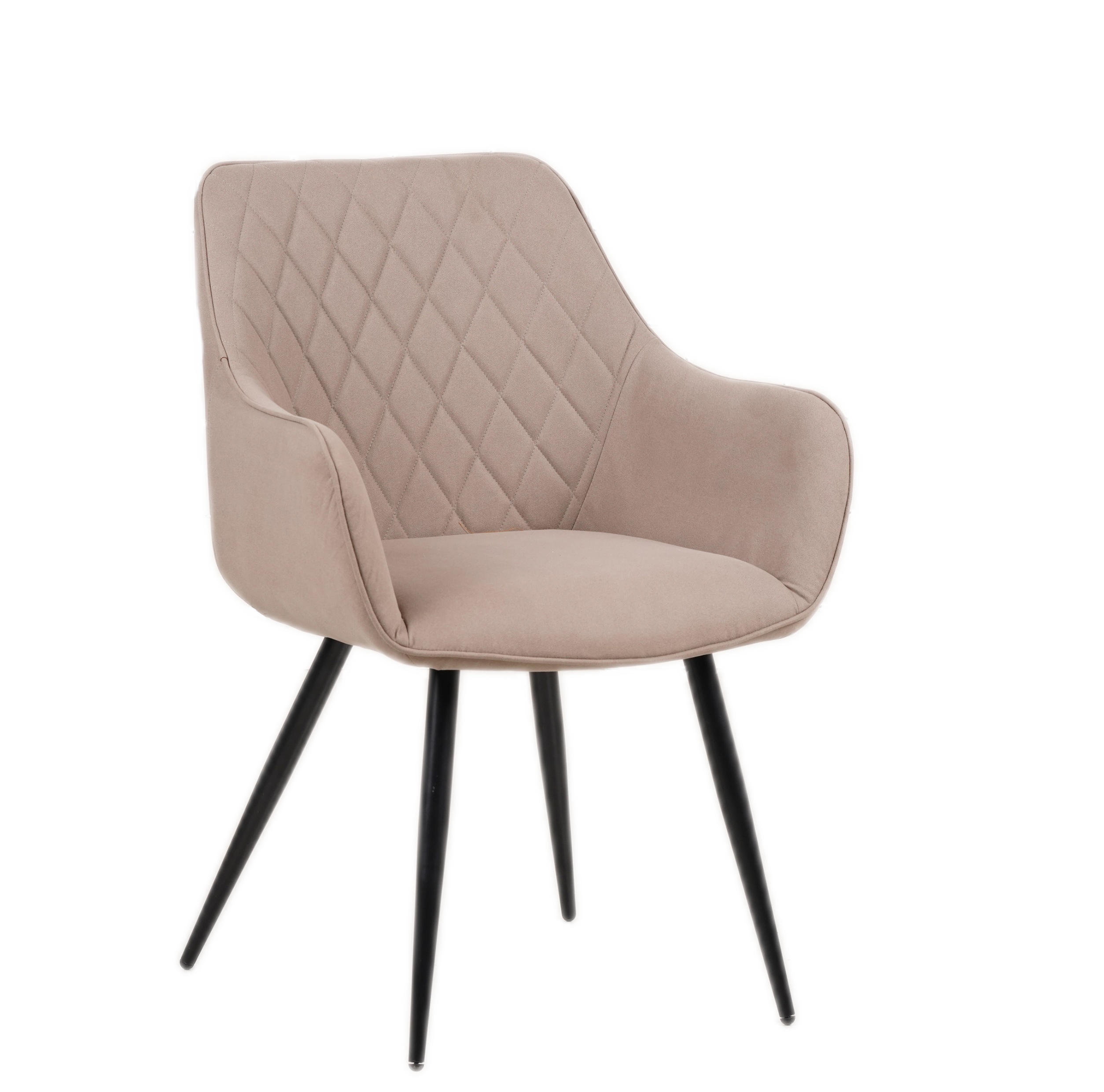  Esszimmer Armlehnstuhl Stoffbezug Taupe, Schwarze Metallfüße ELLI