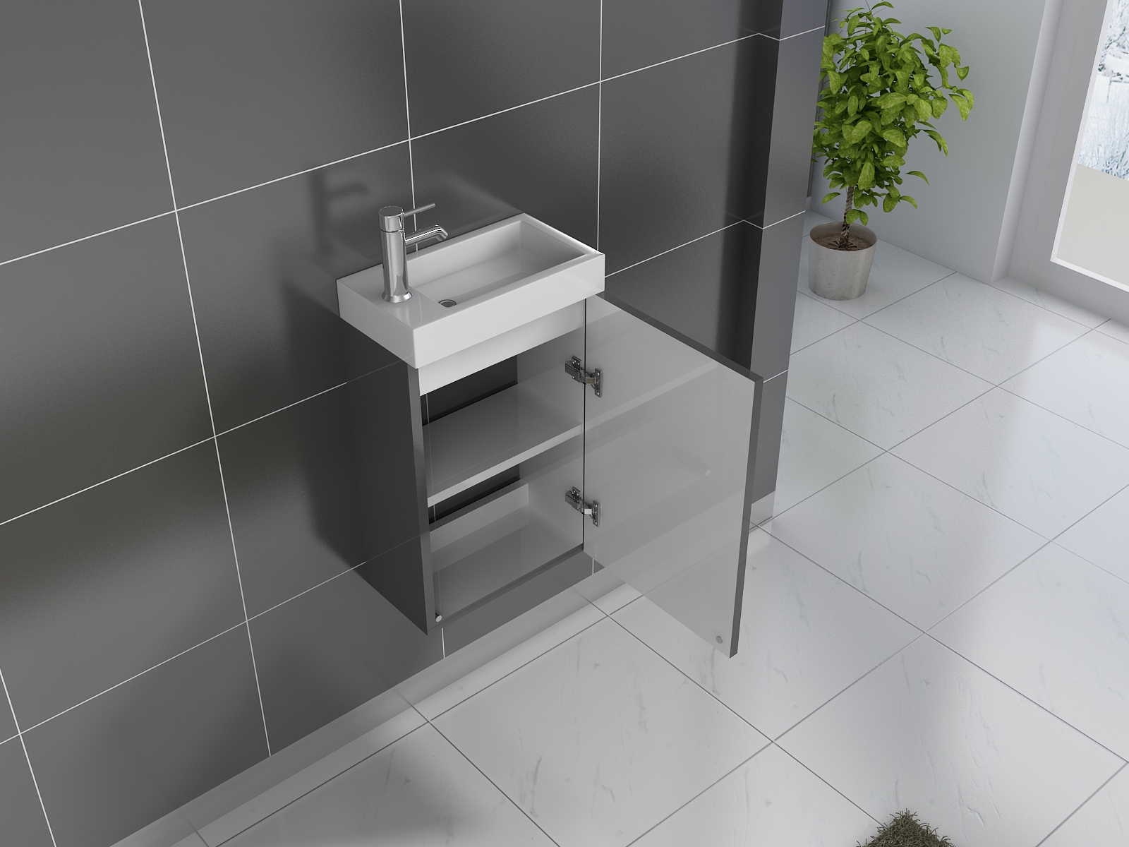 Gäste-WC Waschbecken 40 x 22 cm grau Vega