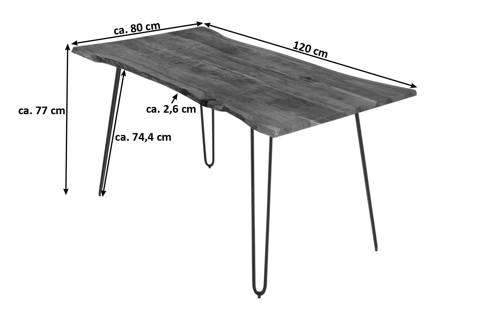 Esstisch Baumkante massiv Akazie nussbaum 120 Hairpin-Gestell schwarz HANNAH Esstisch Baumkante massiv Akazie nussbaum 120 Hairpin-Gestell schwarz HANNAH