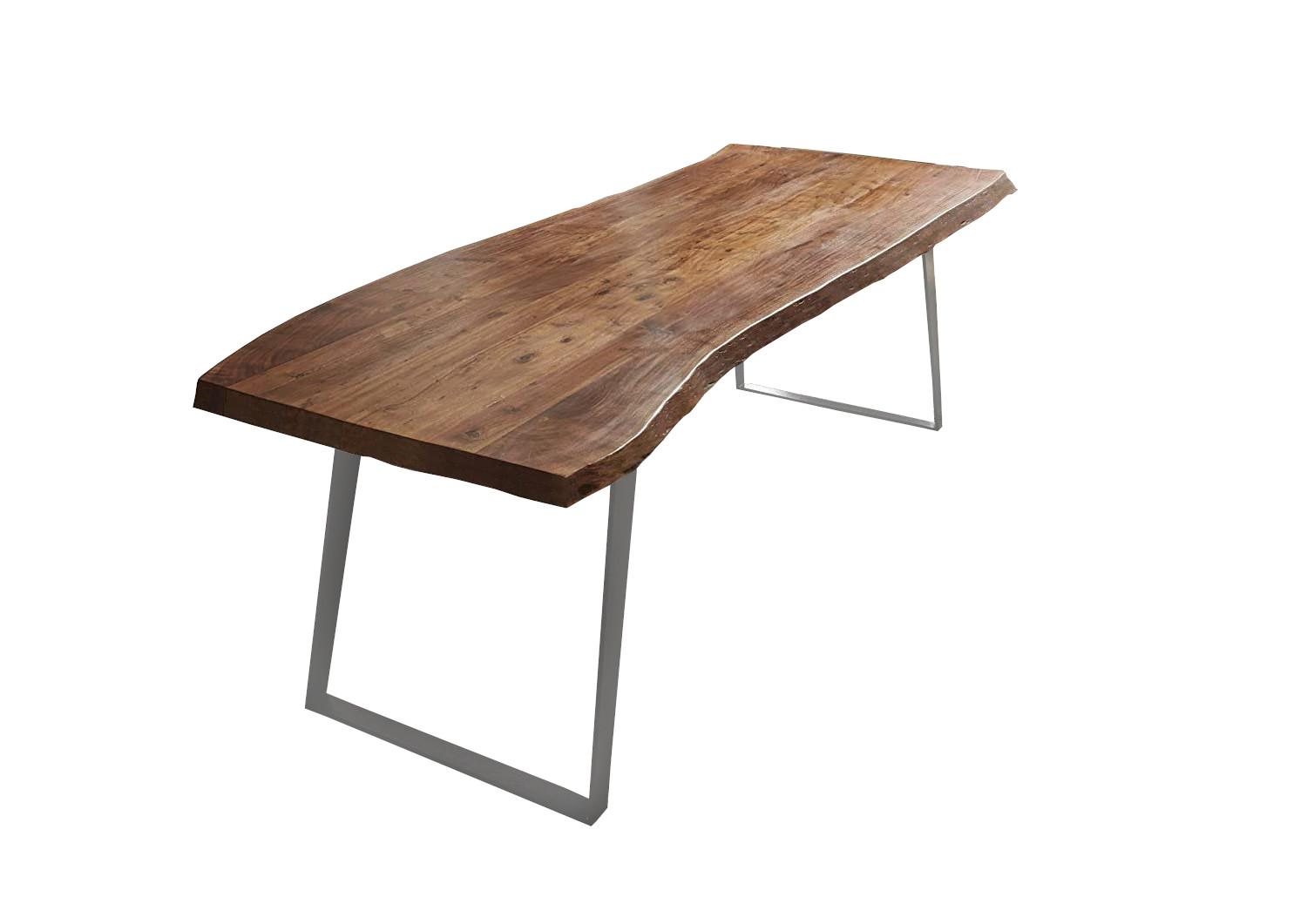 Esstisch Baumkante Akazie nussbaum 180 x 90 schräges U-Gestell silber HALMSTAD