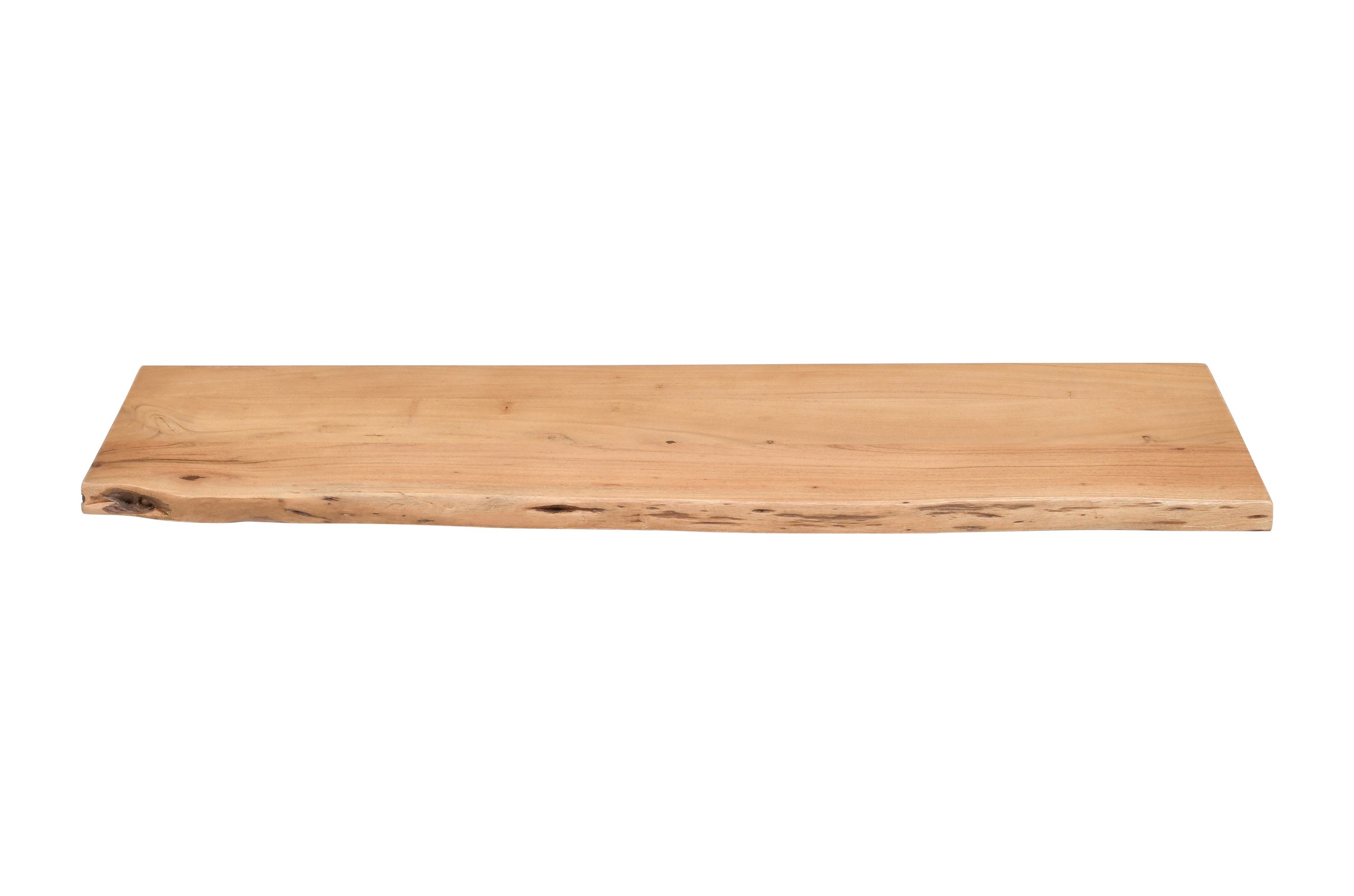 Holzplatte Arya mit echter Baumkante (einseitig), 80 x 30 cm, Akazienholz eichefarben, massiv & lackiert