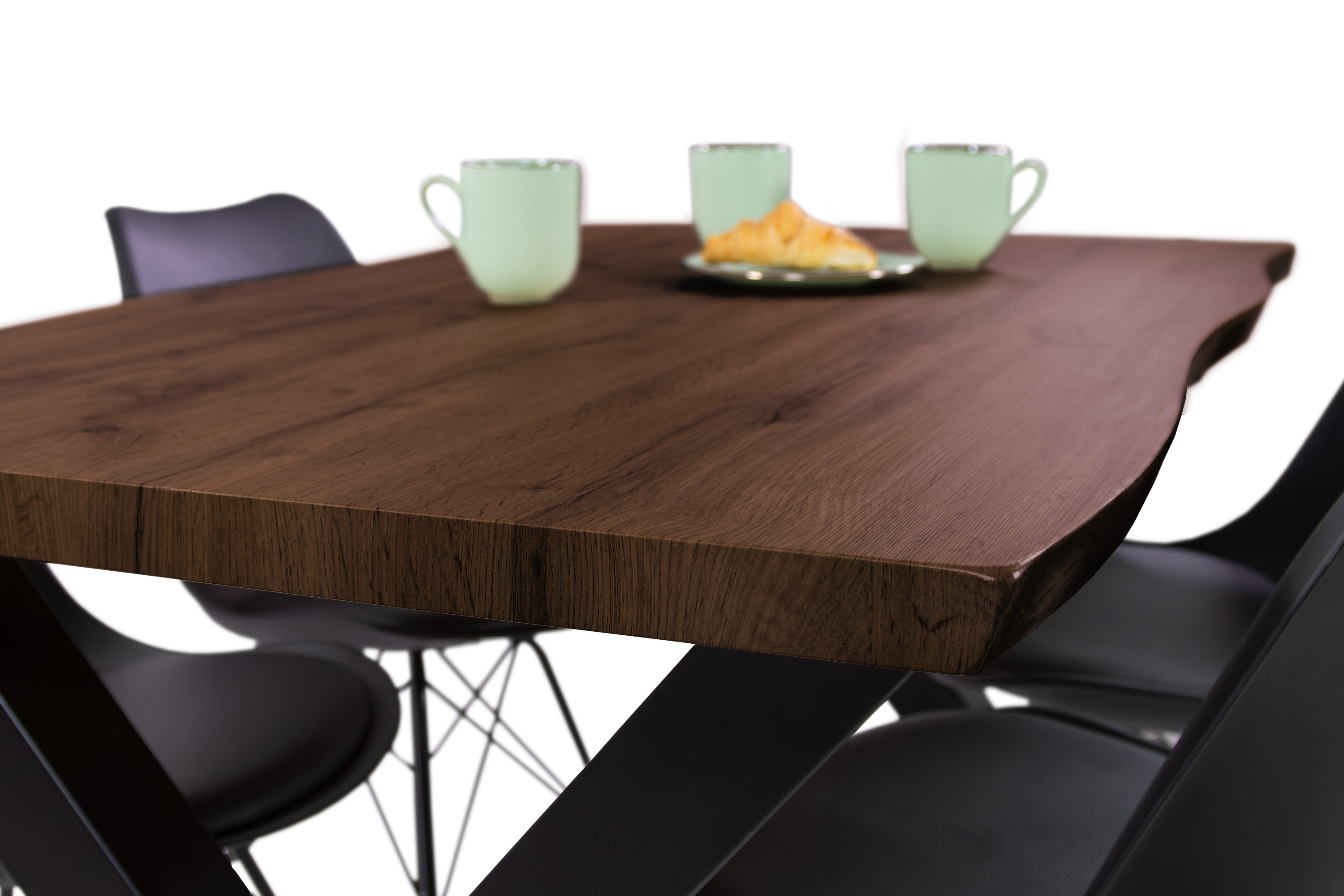 Esstisch Baumkante Holz-Optik Nussbaum 140 x 80 X-Gestell schwarz JOSY