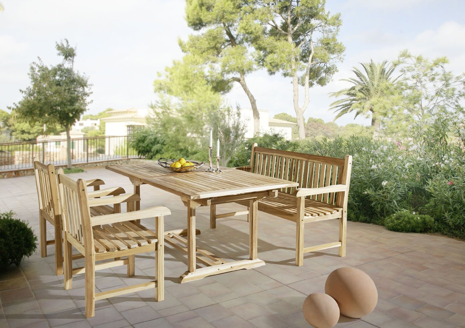  Gartenmöbel Set 4tlg mit Bank Teak Gartentisch ausziehbar 180-240 cm KUBA/CARACAS