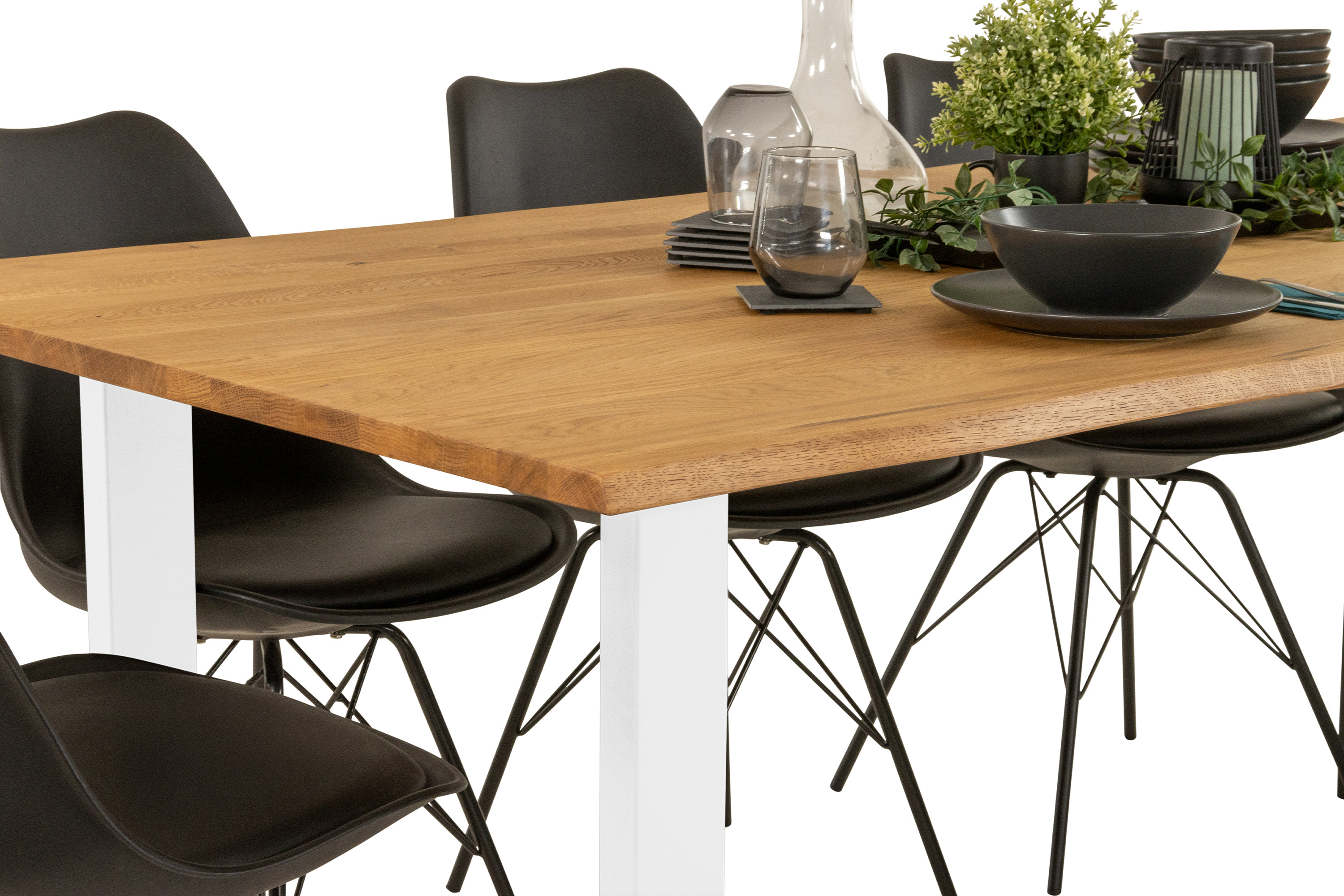 Esstisch Baumkante massiv Eiche geölt 200 x 100 cm U-Gestell weiß  SALVADOR