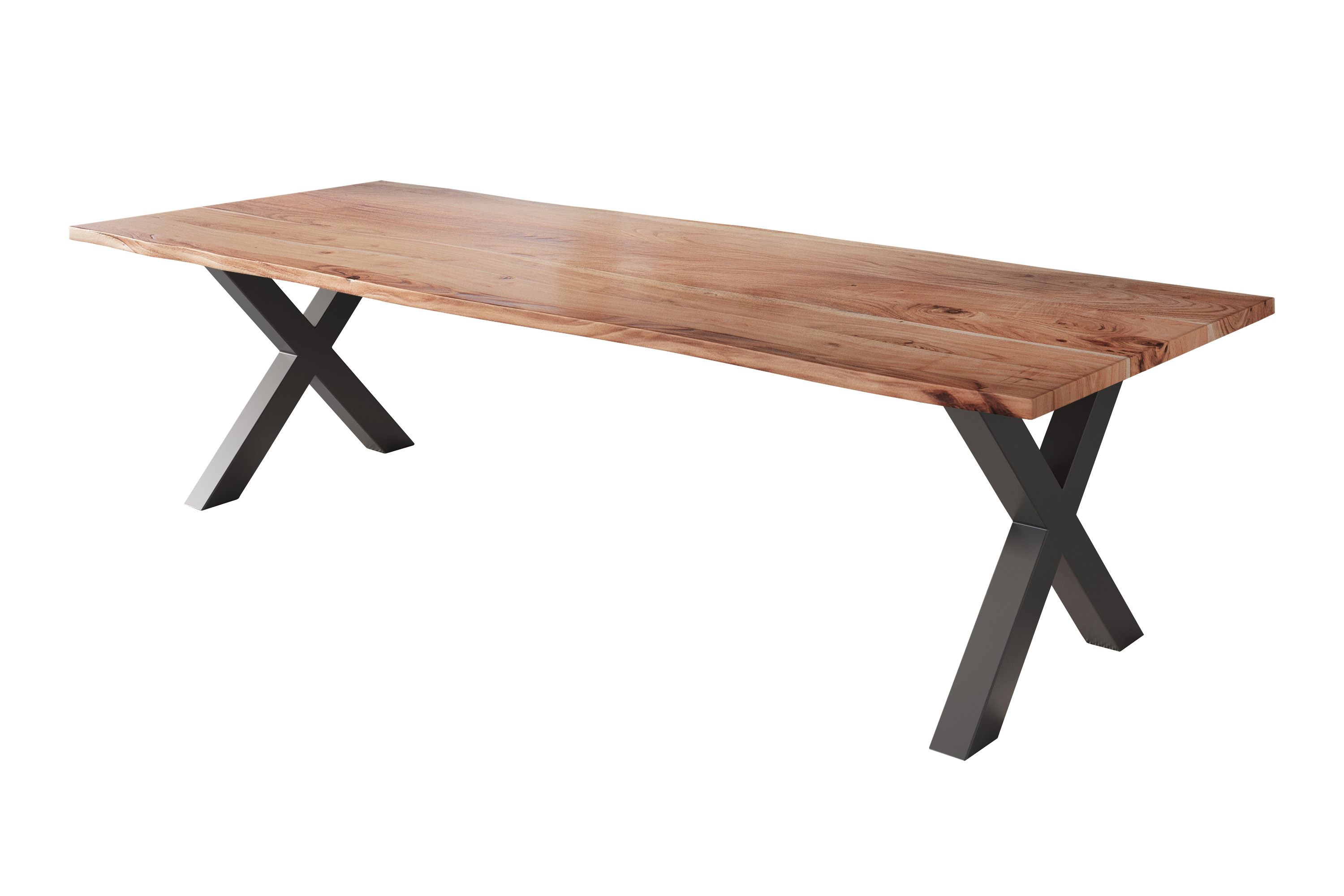 Esstisch Baumkante massiv Akazie natur 280 x 100 schwarz X-Gestell NICK