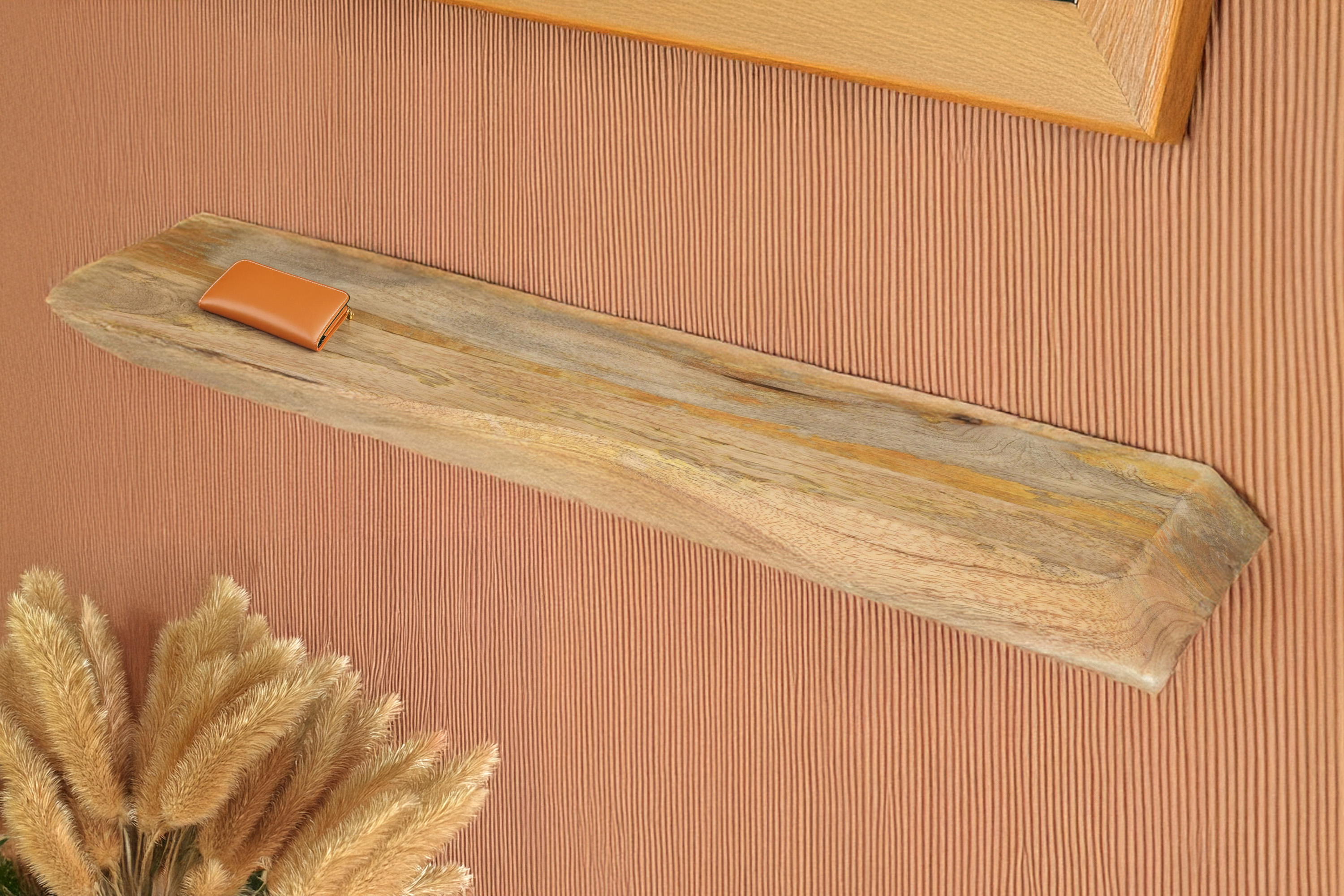 Steckboard mit Baumkante Wandregal Mango massiv natur lackiert 80 x 20 cm LIORA