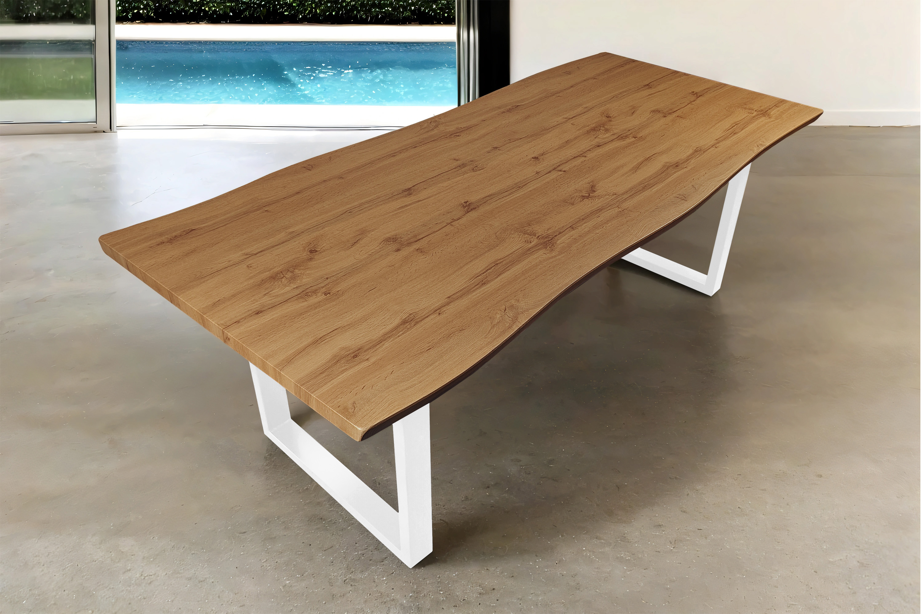 Esstisch Baumkante Holz-Optik Wildeiche 240 x 100 U-Gestell weiß JOSY