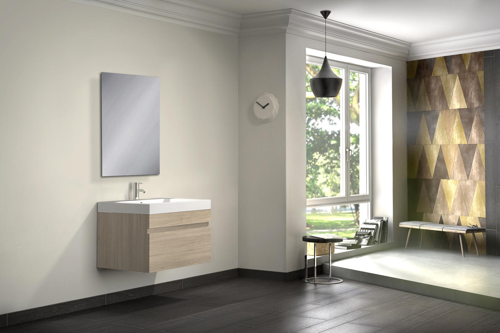  Badmöbel Set 2tlg Spiegel Waschtisch 70 cm sonomaeiche PARMA