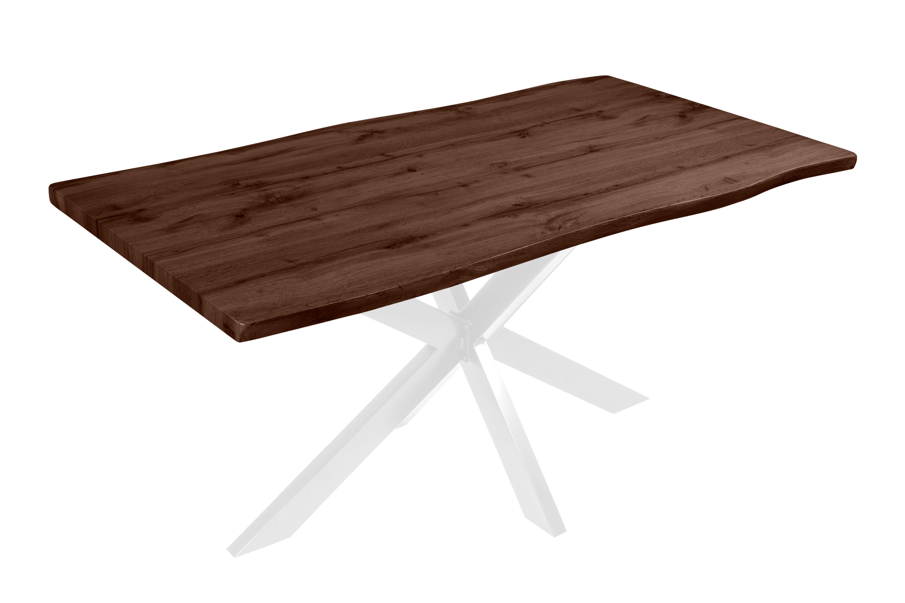 Esstisch Baumkante Holz-Optik Nussbaum 160 x 85 Spider-Gestell weiß JOSY