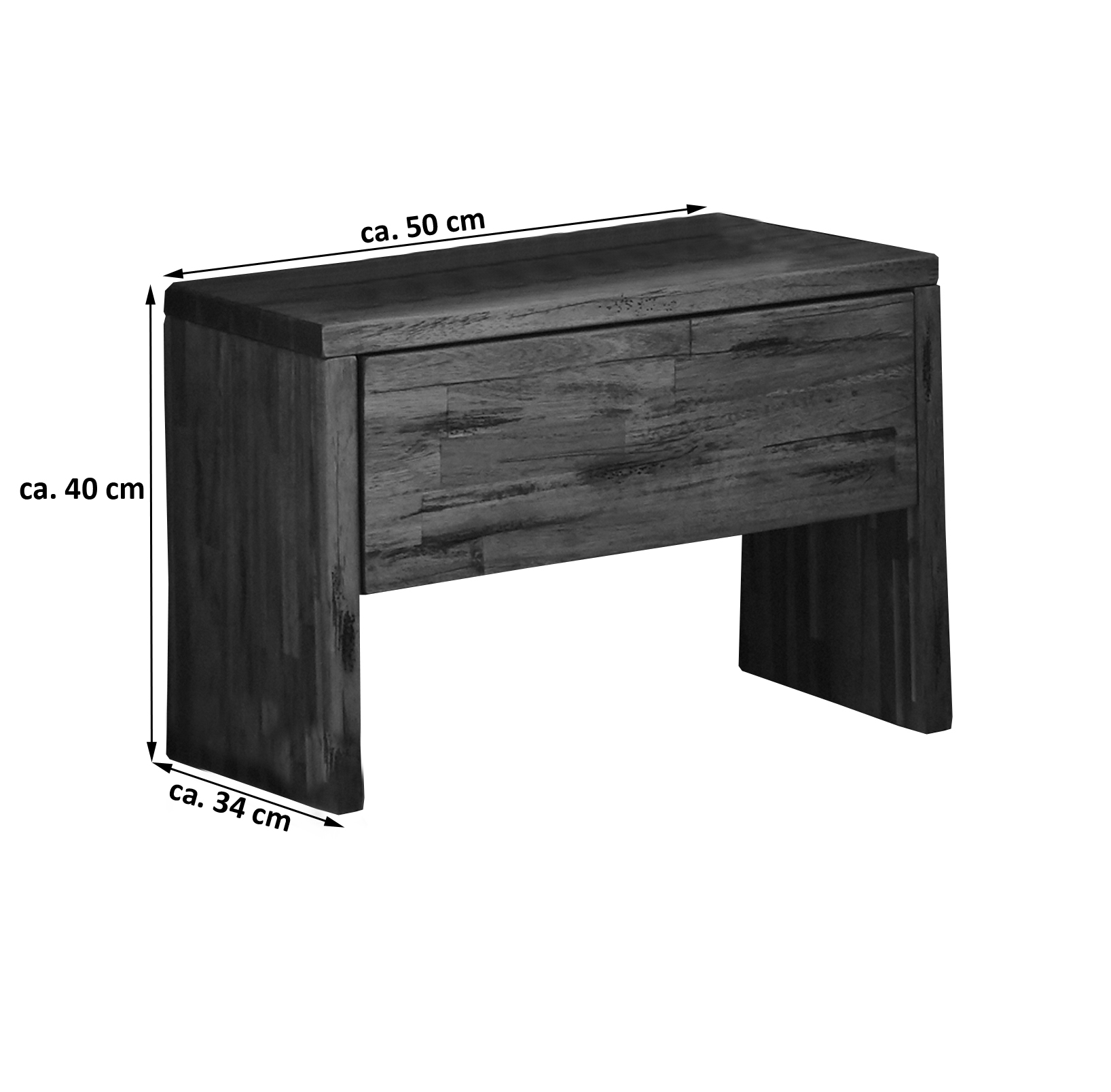  Nachttisch DAVID 50 x 34 cm massiv Akazie Nachtkonsole DAVID