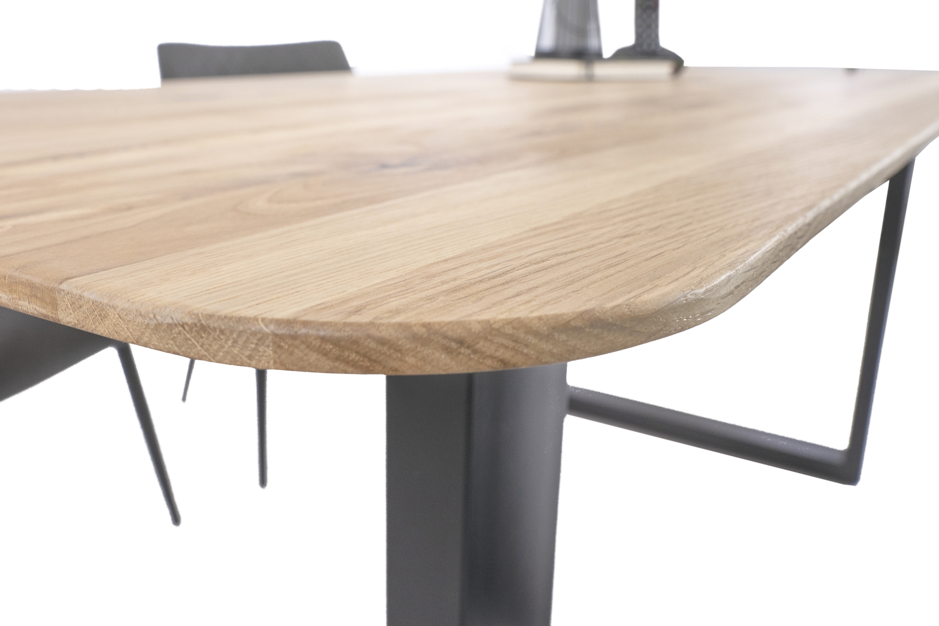 Esszimmertisch Schweizer Kante rund massiv & geölt Eiche 180x90 schwarz U-Gestell Lotte