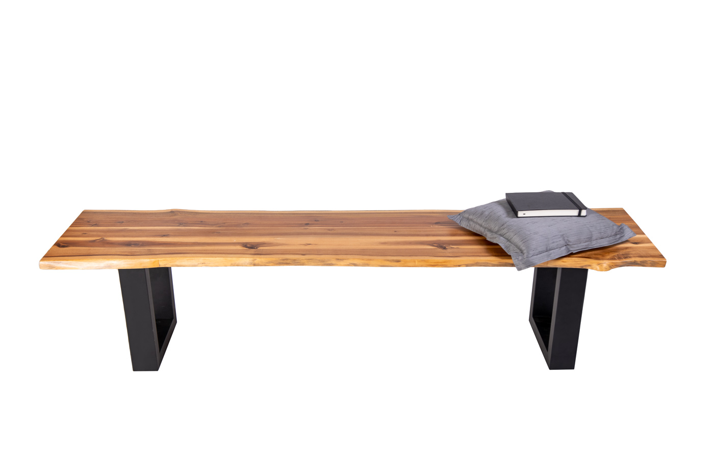Outdoor-Baumkantenbank 180 x 40 cm Akazie mit U-Gestell Schwarz AVILA