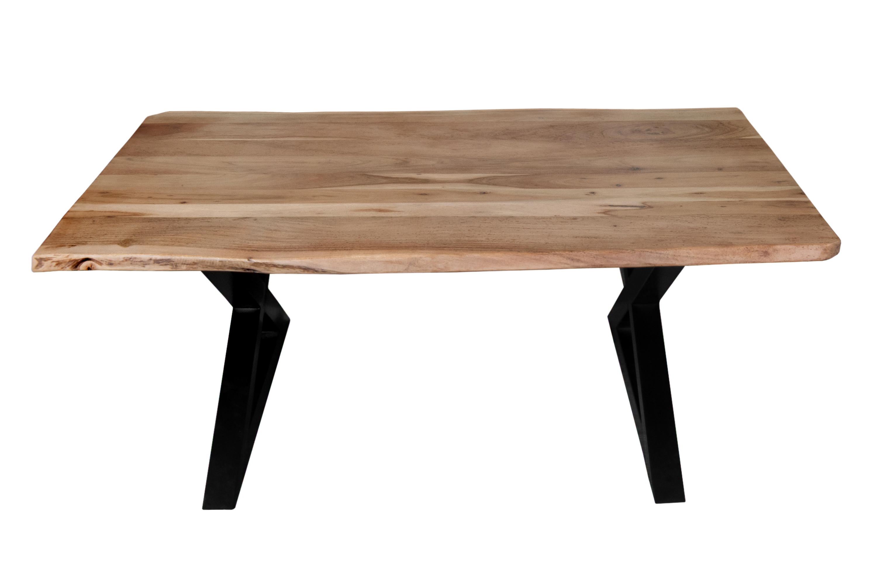 Couchtisch Baumkante 120x80 cm Akazie Naturfarben schwarz X-Gestell geschlossen