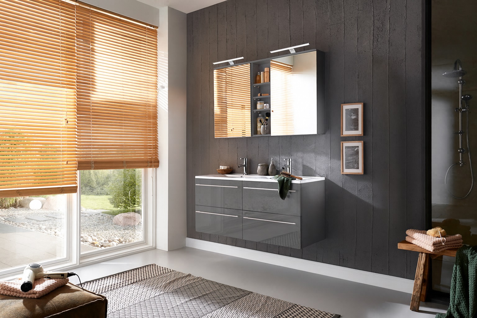 SAM® Badmöbel Set 2tlg Doppelwaschtisch 120 cm Hochglanz grau VILLA