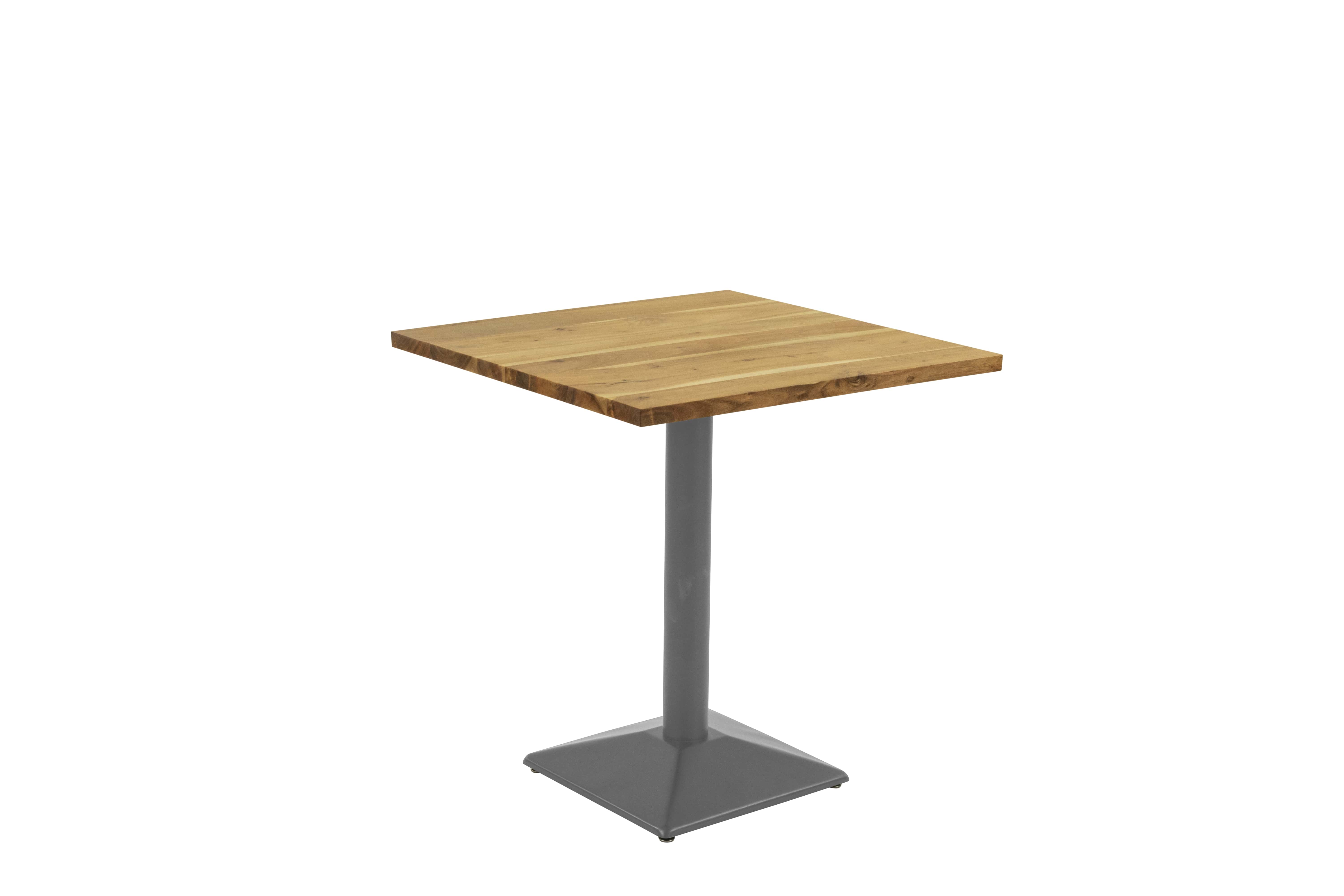 Bistrotisch Baumkante massiv 60 x 60 cm Akazie naturfarben Gerade Kante Säulengestell silber BRASILEIRO
