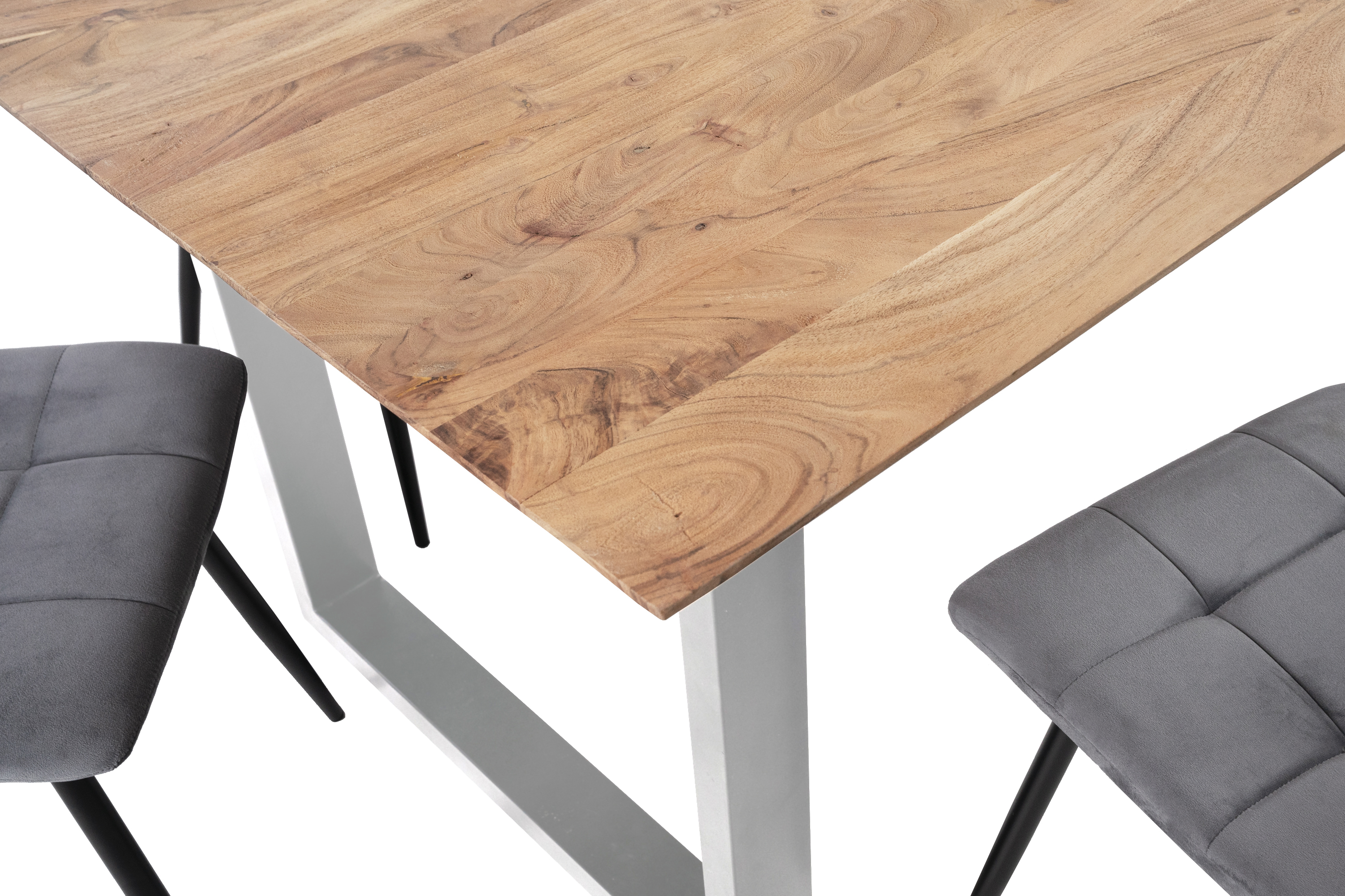 Esstisch 180x90 cm Akazie massiv eichenfarben schweizer Kante U-Gestell silber DEAN