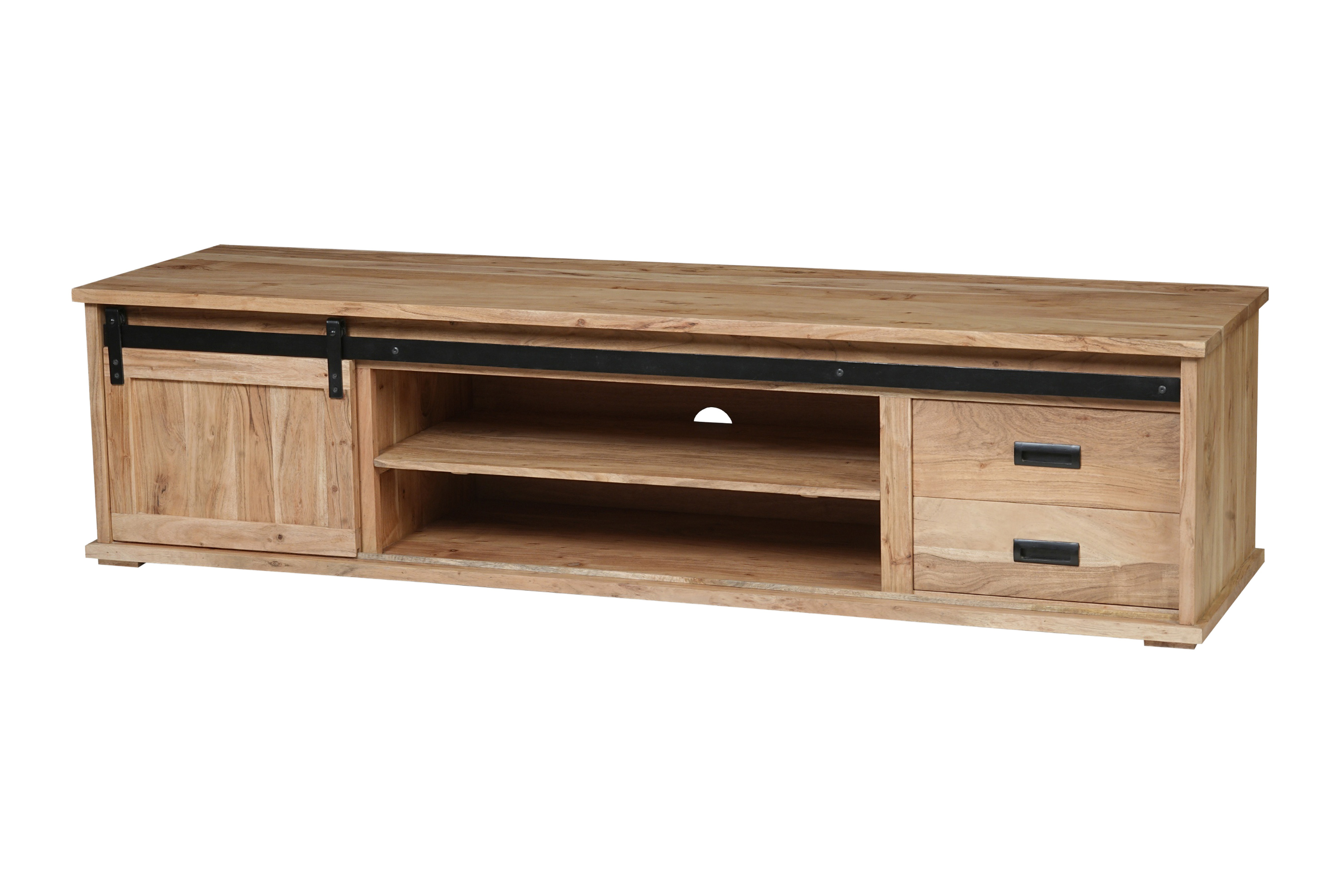 Lowboard 200 x 55 x 50 cm Akazienholz massiv naturfarben ohne Baumkante LIAN 2