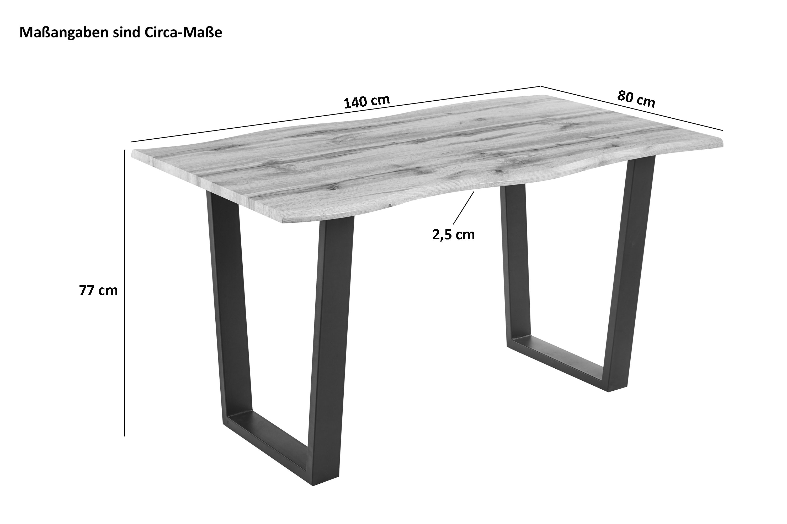 Esstisch Baumkante Holz Wildeiche-Optik 140 x 80 V-Gestell Metall schwarz KOPENHAGEN
