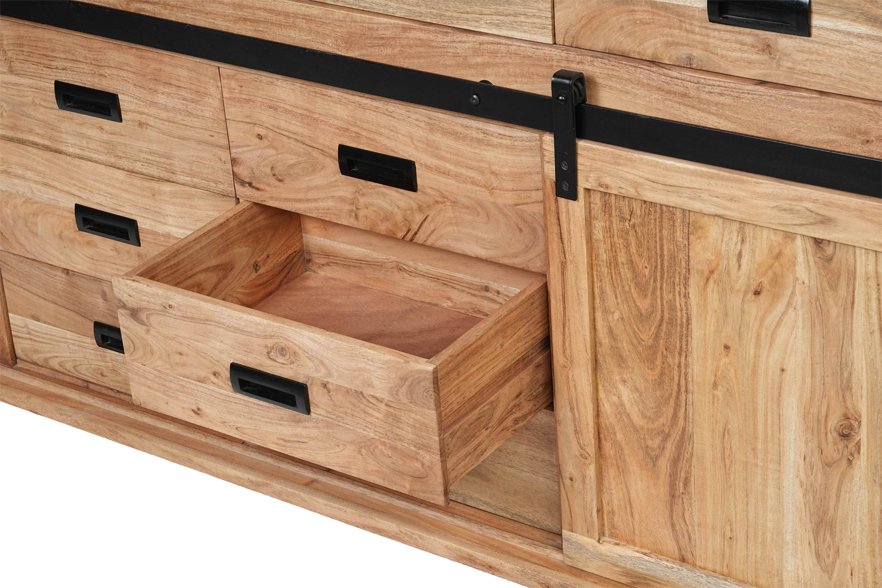 Sideboard 200 x 45 x 90 cm Akazienholz massiv naturfarben ohne Baumkante LIAN 4