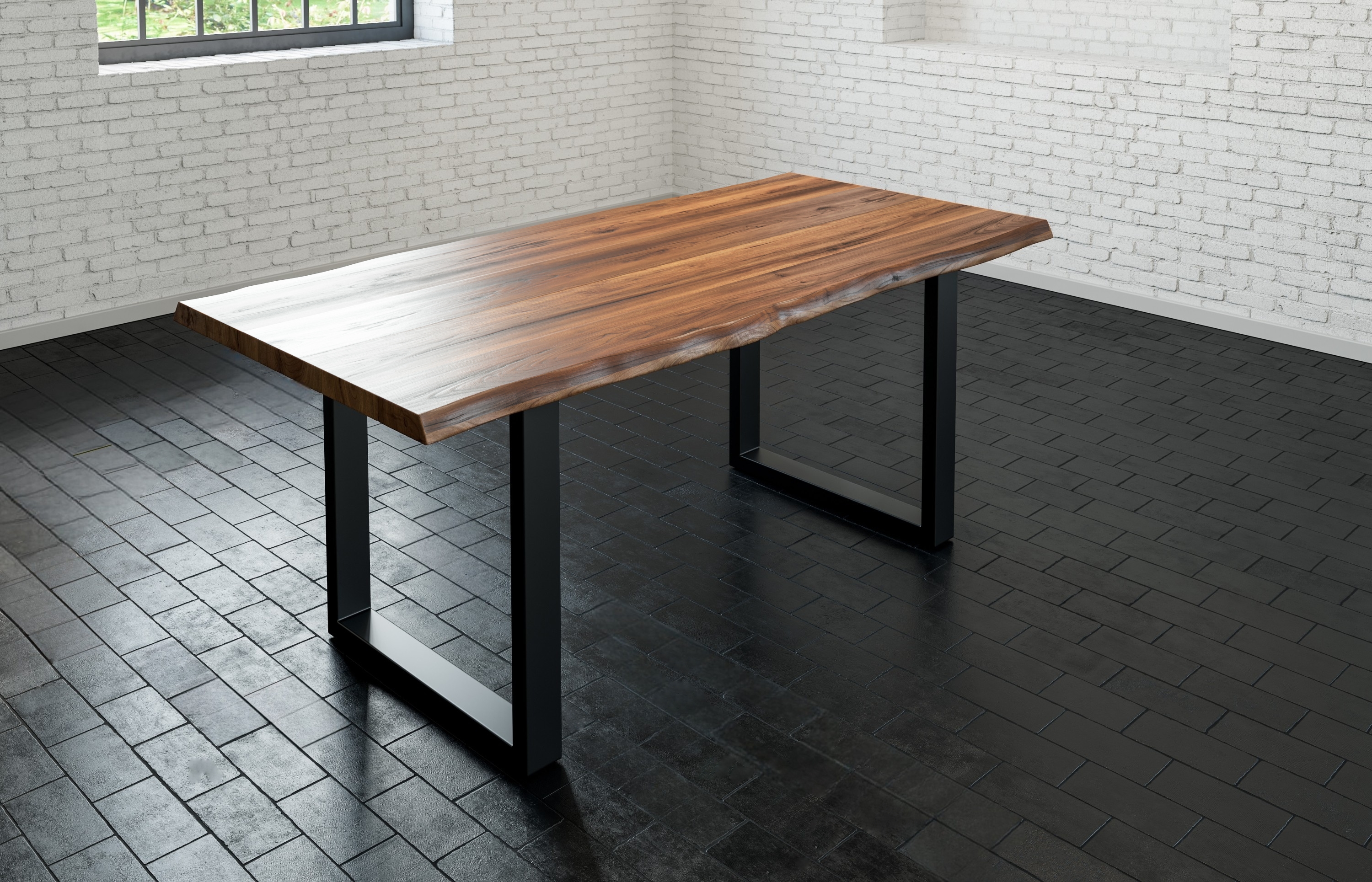  Esstisch Baumkante massiv Akazie nussbaum 120 x 80 schwarz LIAM