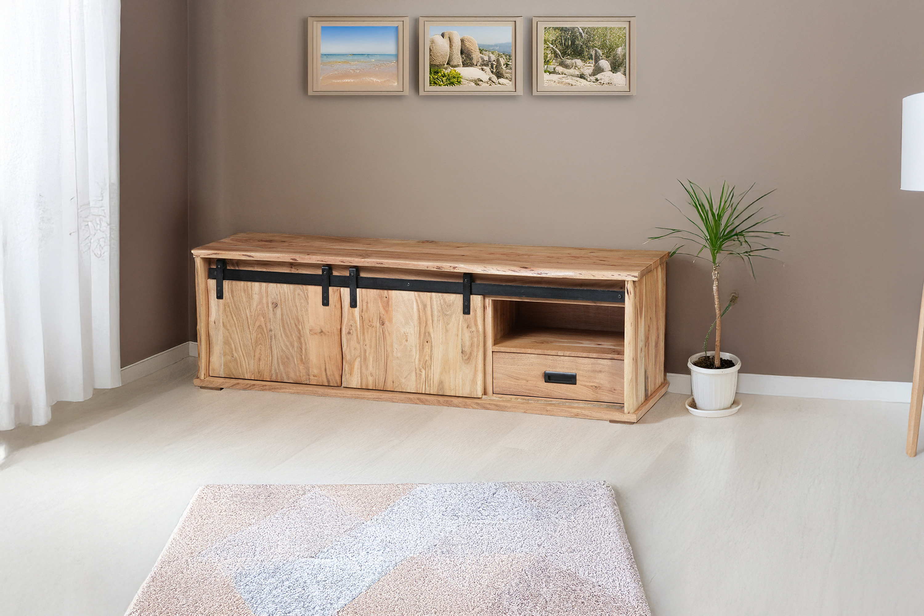 Lowboard Baumkante 160 x 45 x 50 cm Akazienholz massiv naturfarben LIAN III