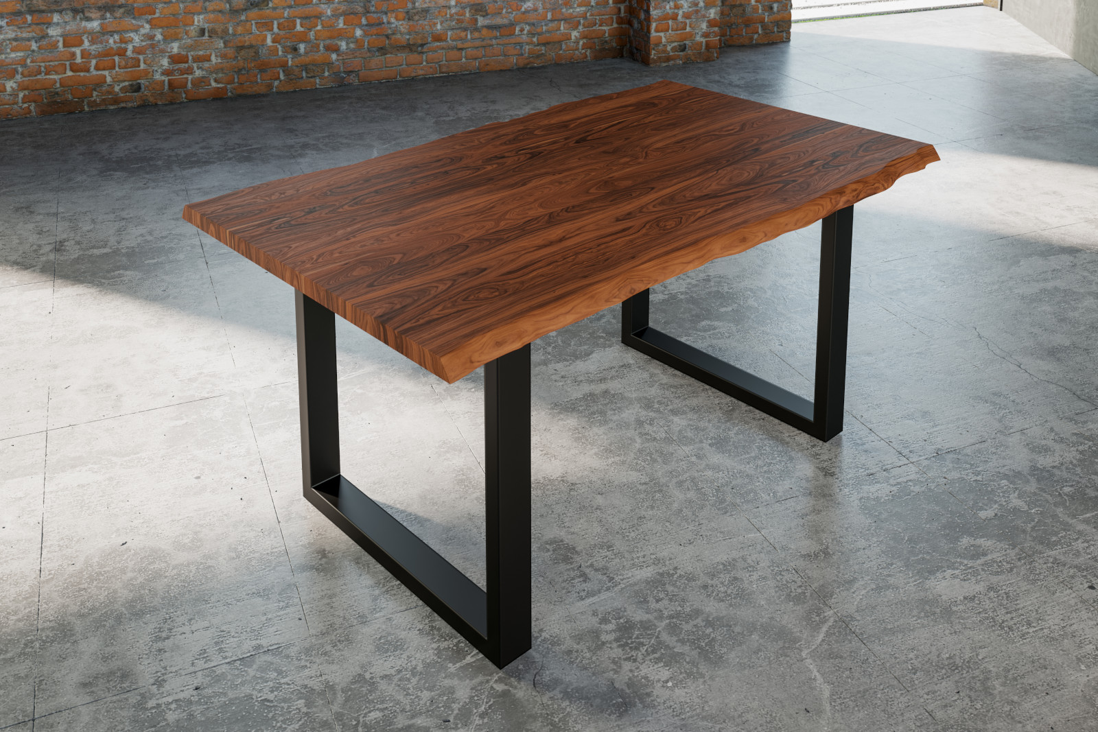Esstisch Baumkante massiv Akazie nougat 180 x 90 cm schwarz LAUREN
