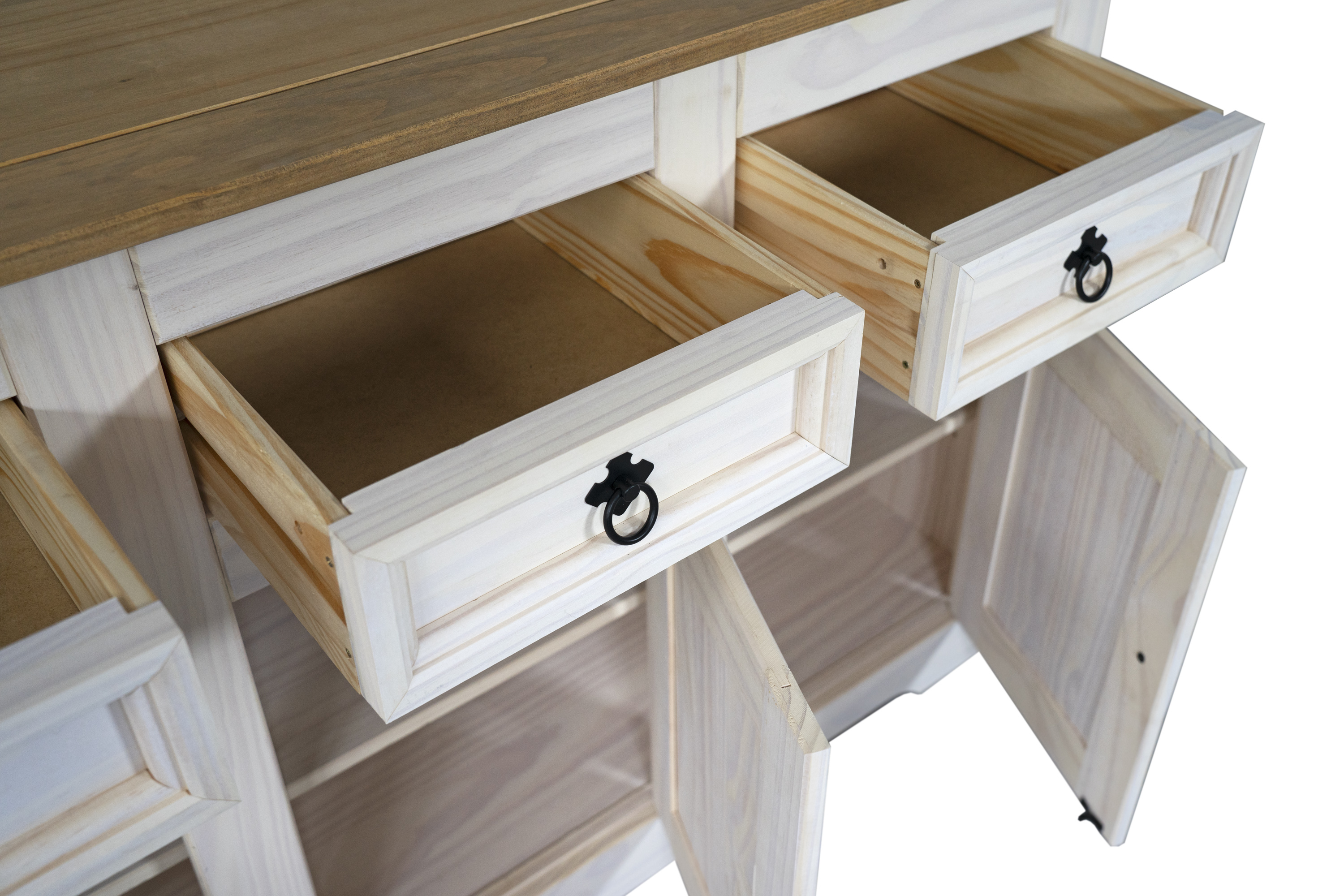  Sideboard Kommode 132 x 84 x 44 cm Pinienholz weiß hongifarben lasiert MEXICO