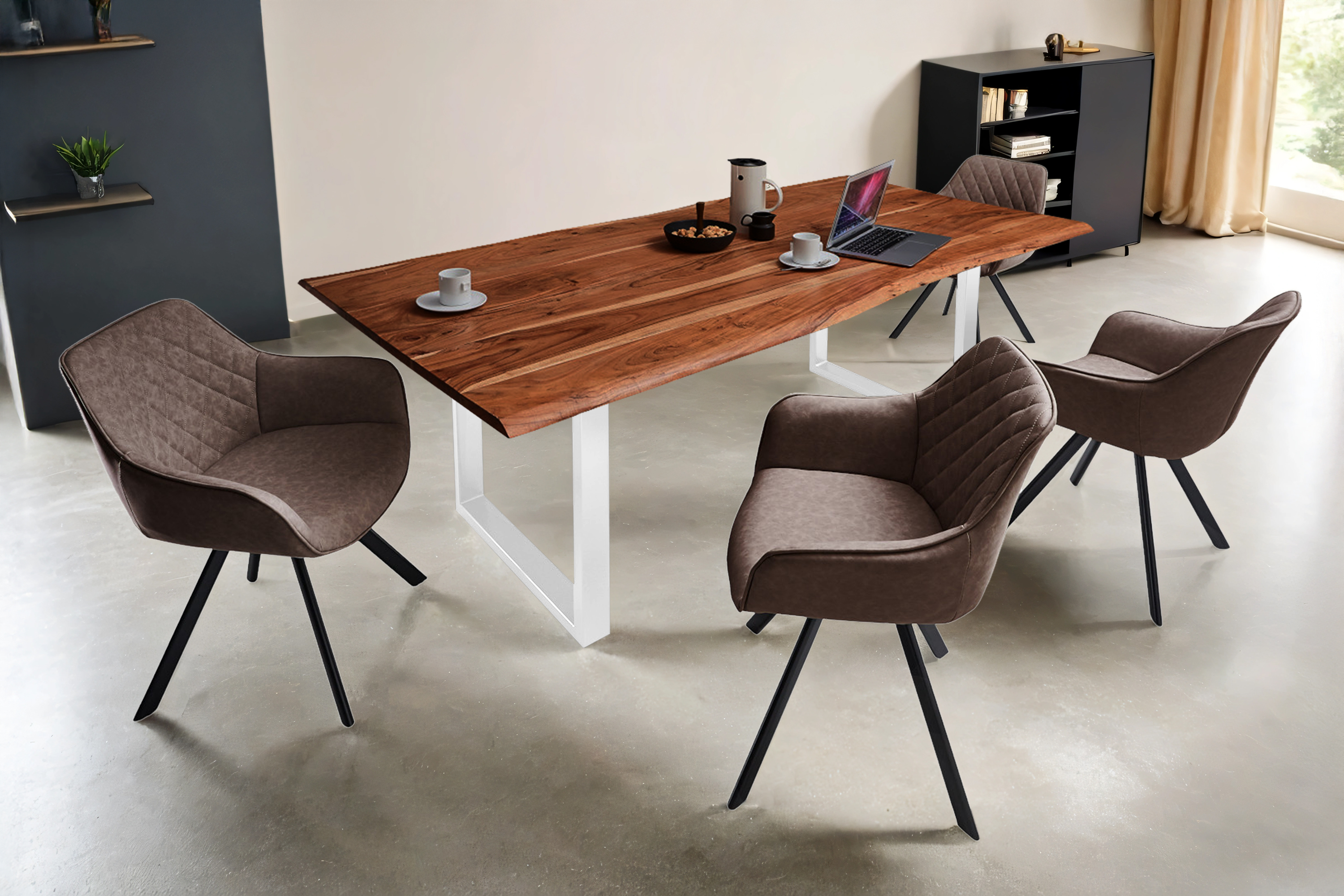Esstisch Baumkante massiv Akazie nussbaum 280 x 100 weiß MILO