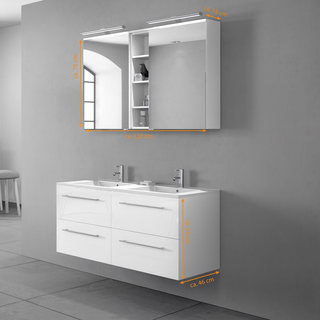 SAM® Badmöbel Set 2tlg Doppelwaschtisch 120 cm Hochglanz grau VILLA