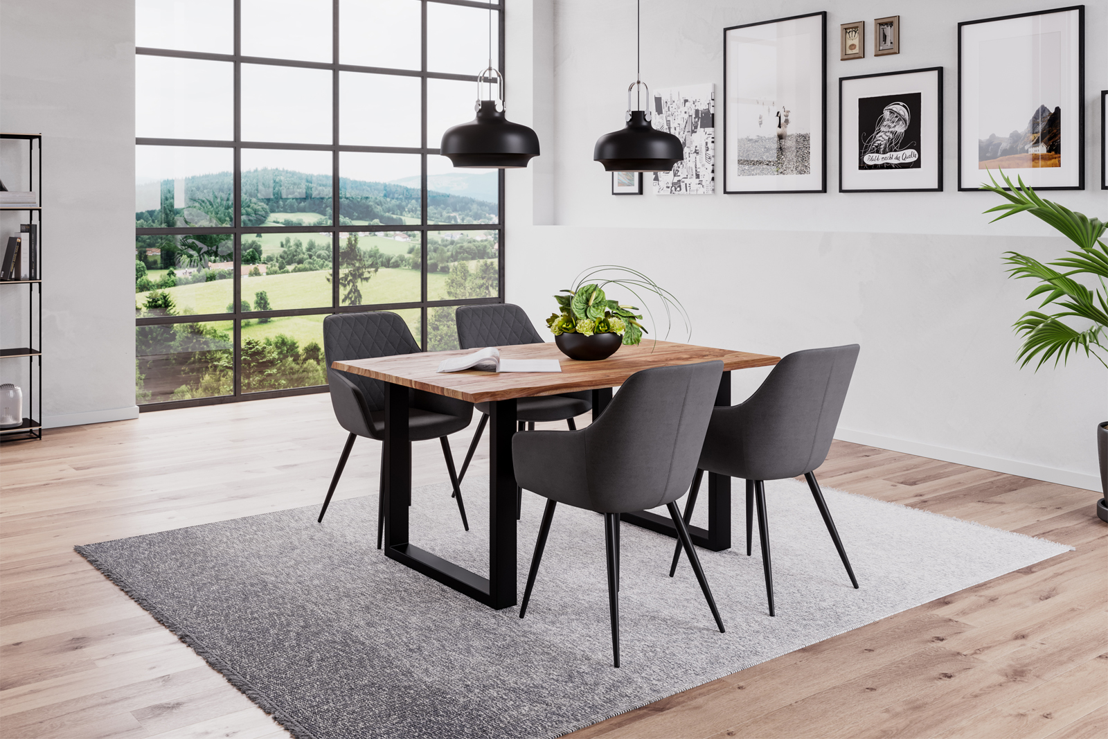 Baumkante Esstisch Sheesham naturbelassen 120x80 schwarz Mailand