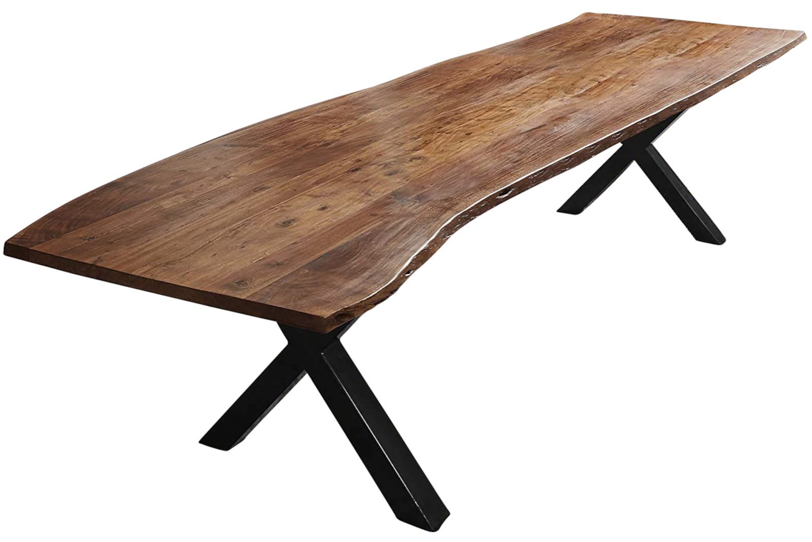  Esstisch Baumkante massiv Akazie nussbaum 280 x 100 X-Gestell schwarz XAVER