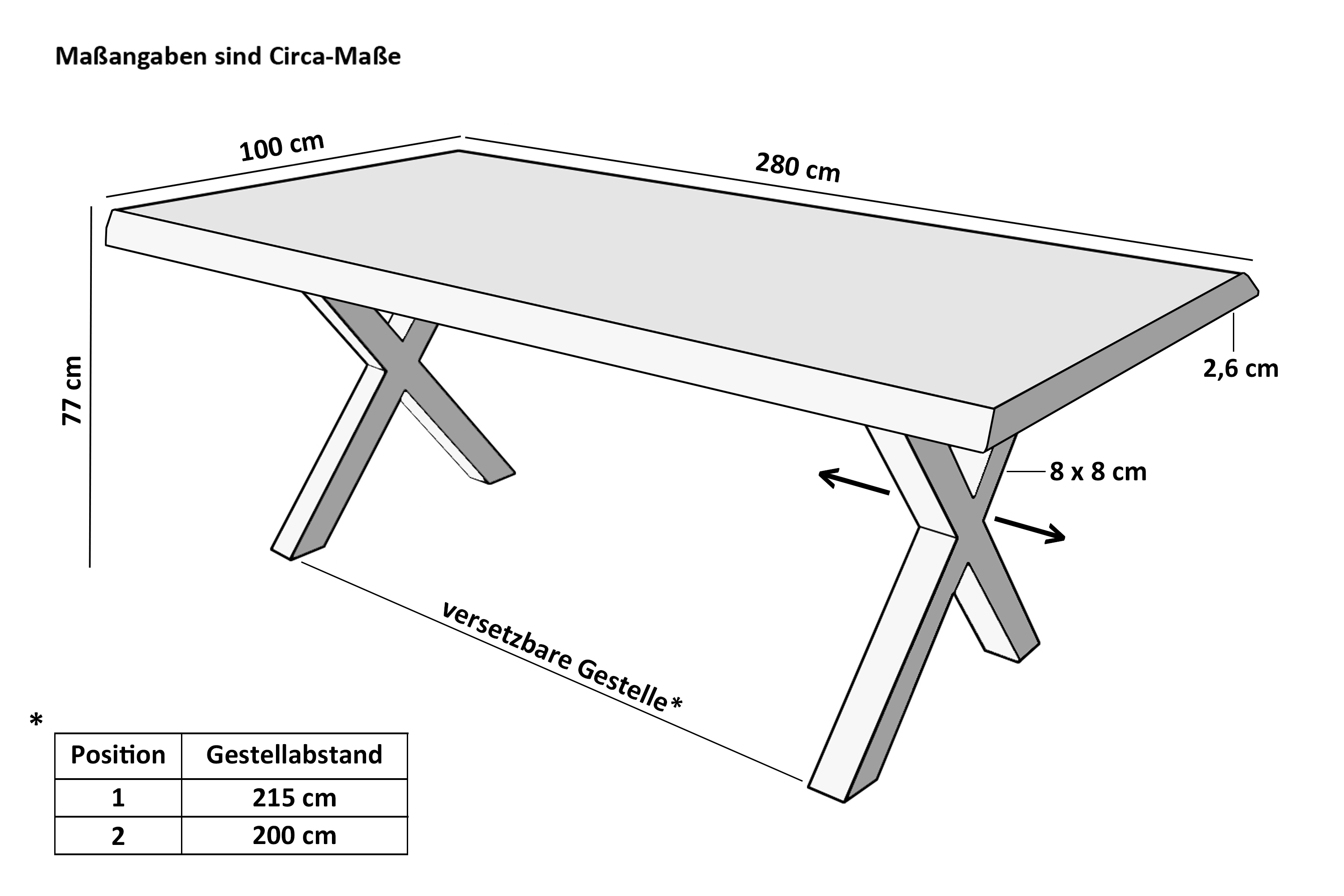 Esstisch Baumkante massiv Akazie nussbaum 280 x 100 schwarz X-Gestell NICK