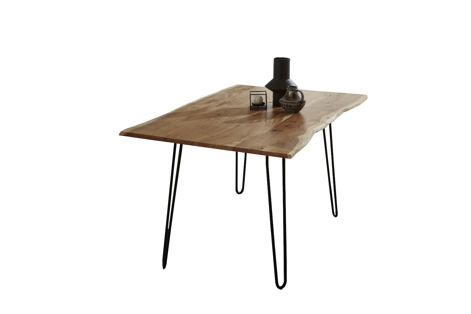  Esstisch Baumkante massiv Akazie natur 90x90 Hairpin-Gestell schwarz HANNAH