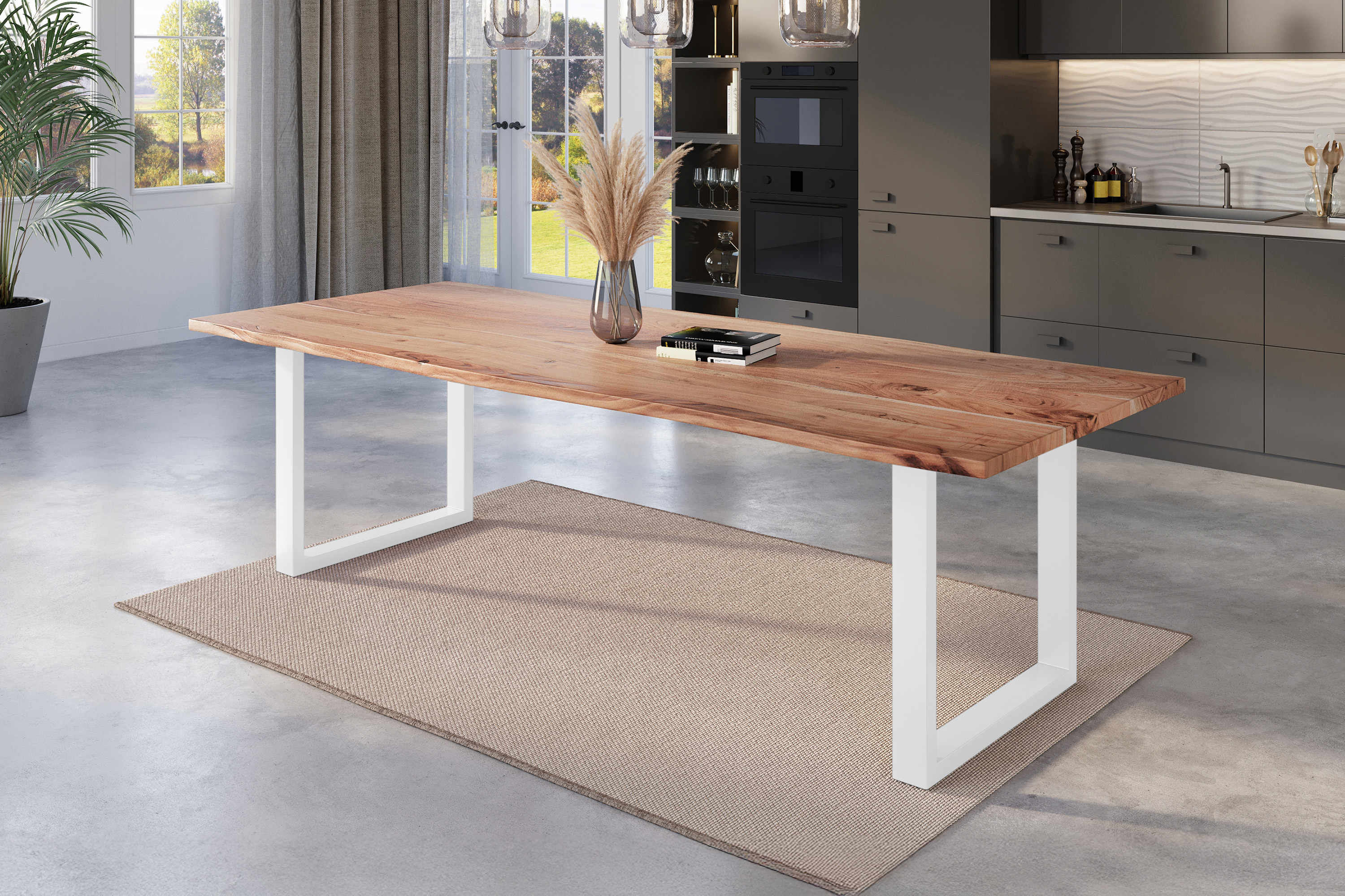 Esstisch Baumkante massiv Akazie natur 240 x 100 weiß NICK