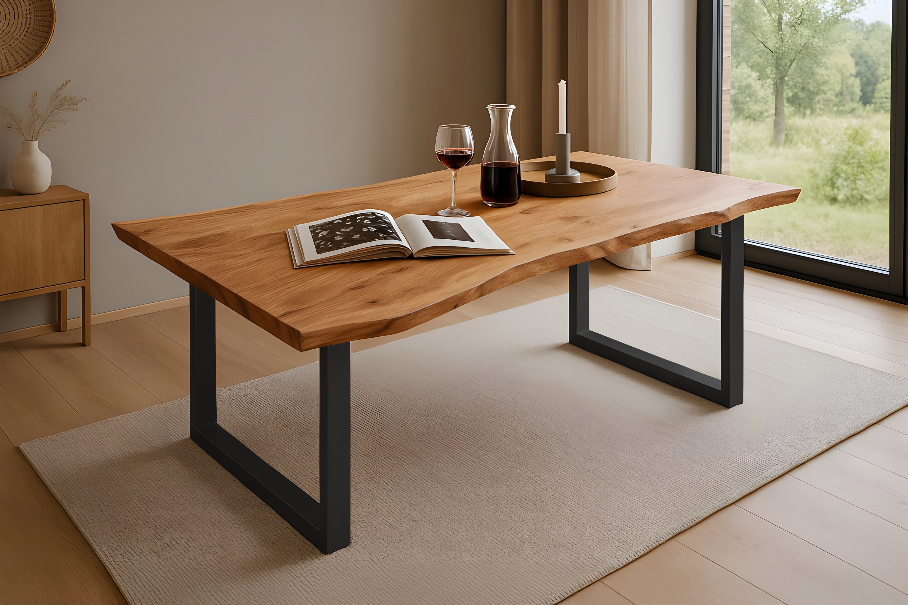Esstisch Baumkante massiv Akazie natur 140 x 80 schwarz QUINN