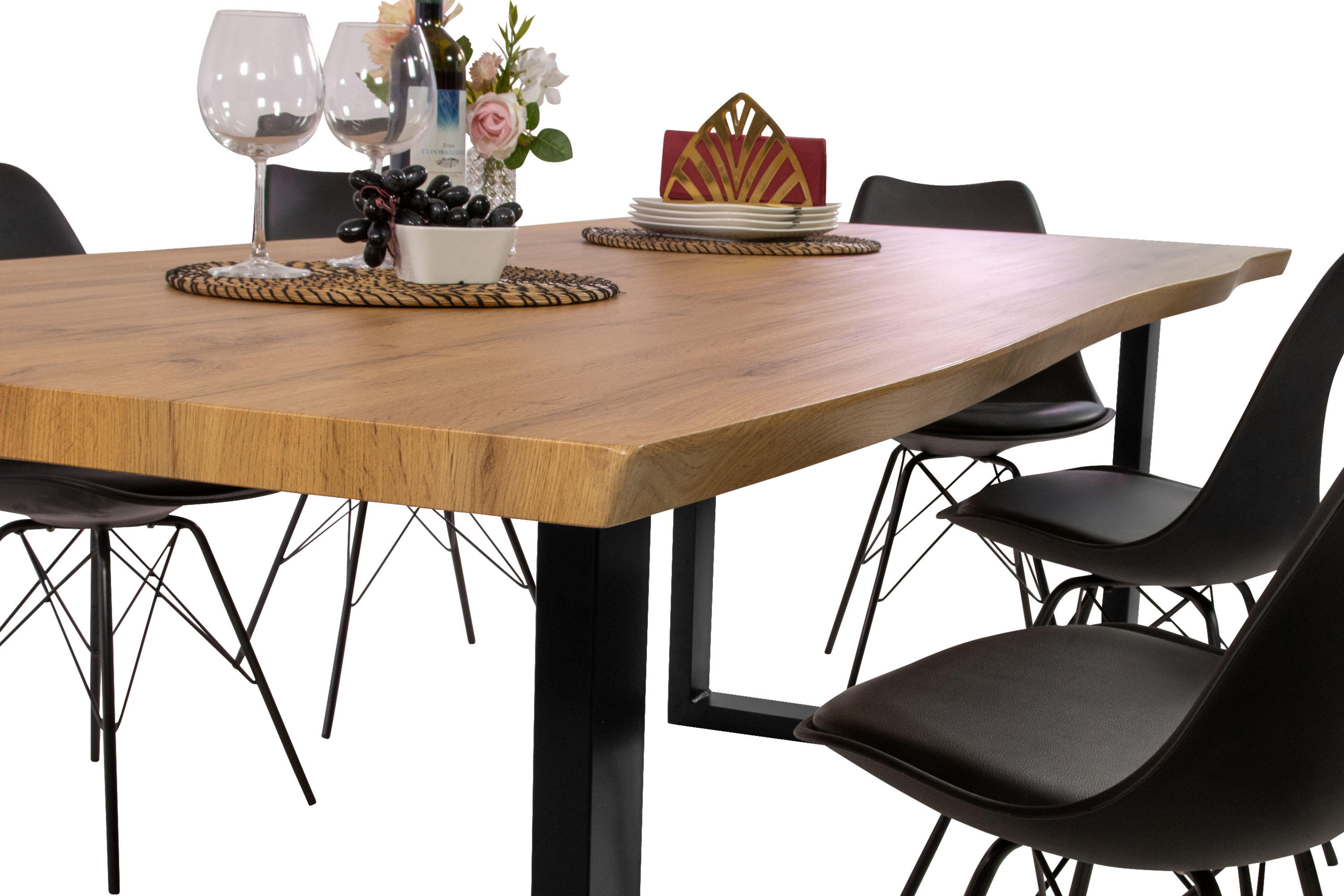 Esstisch Baumkante Holz-Optik Wildeiche 220 x 100 U-Gestell schwarz JOSY