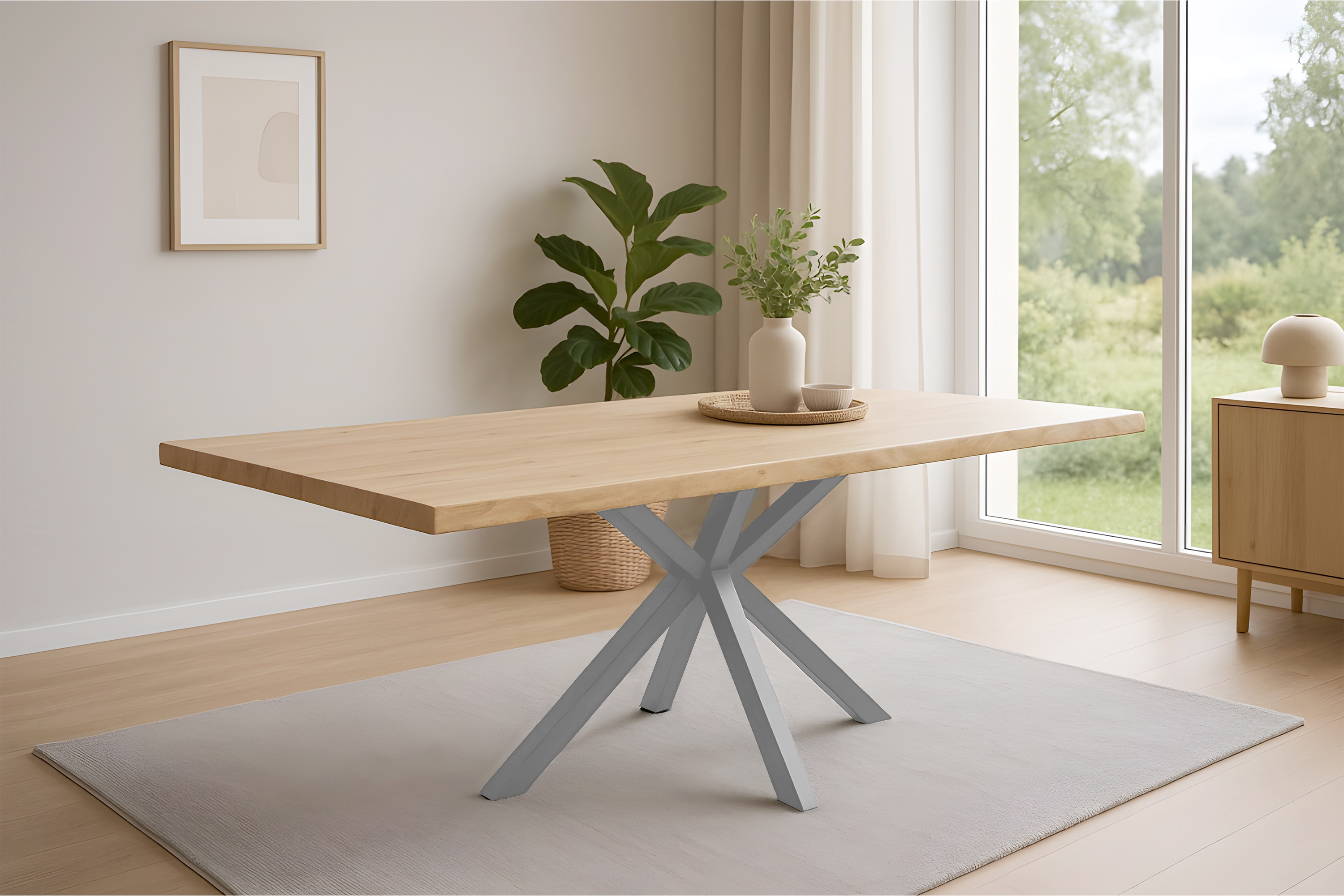 Esstisch Baumkante Akazie naturfarben 160 x 85 cm Spider-Gestell silber HARLEY