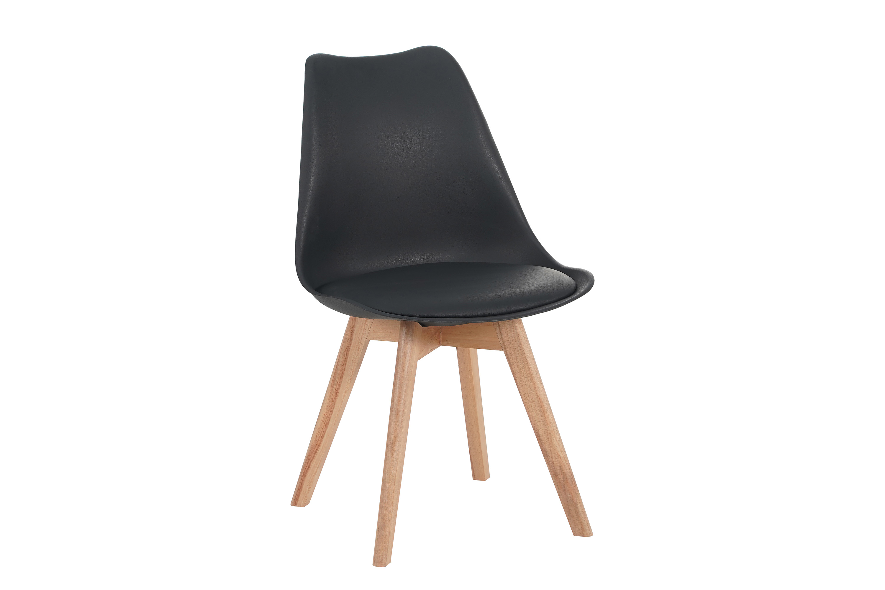 Esszimmer Schalenstuhl & Polster Kunstleder schwarz Stuhlbein Massivholz buchefarben LOVELACE
