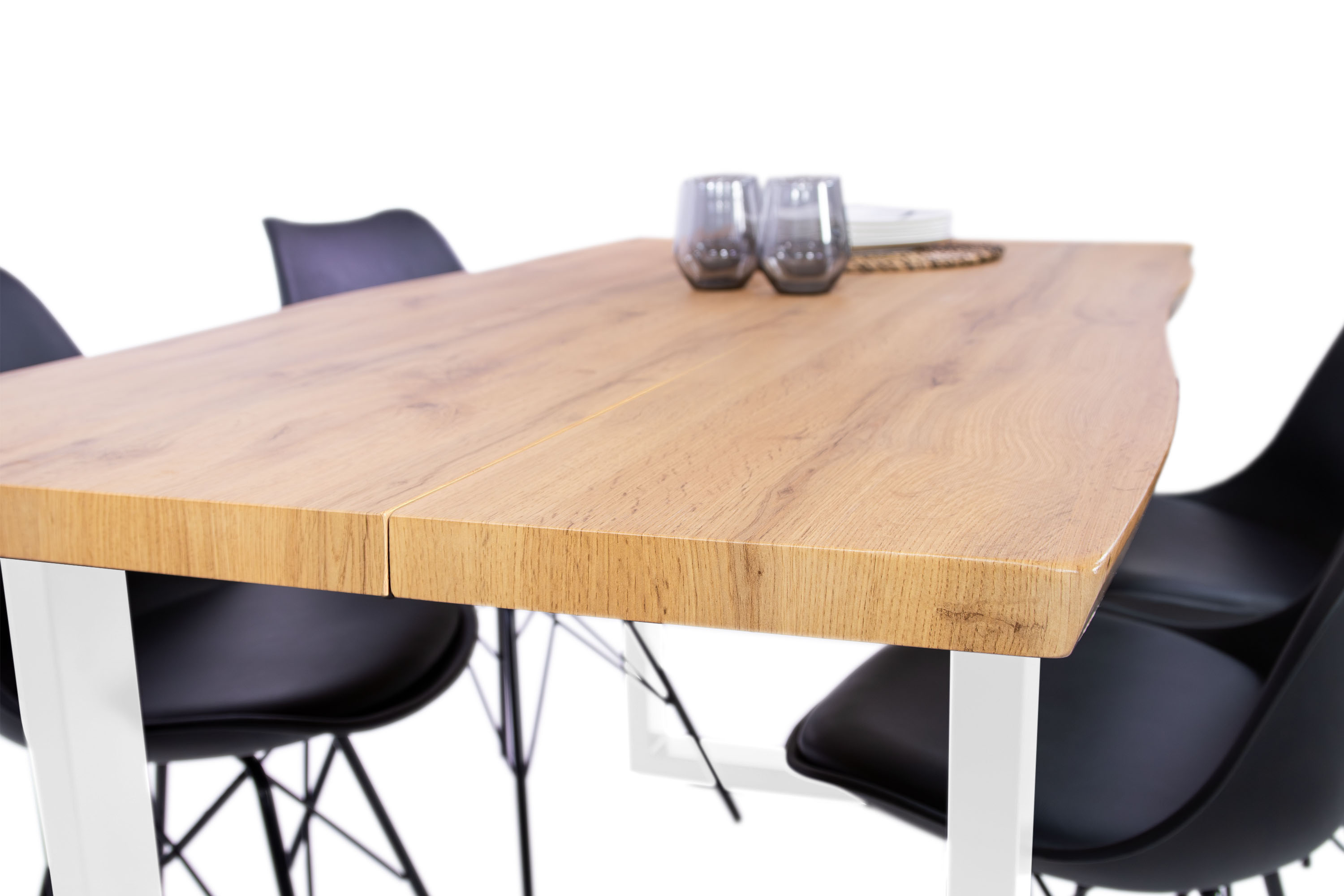 Esstisch Baumkante Holz-Optik Wildeiche 160 x 85 U-Gestell weiß DUA