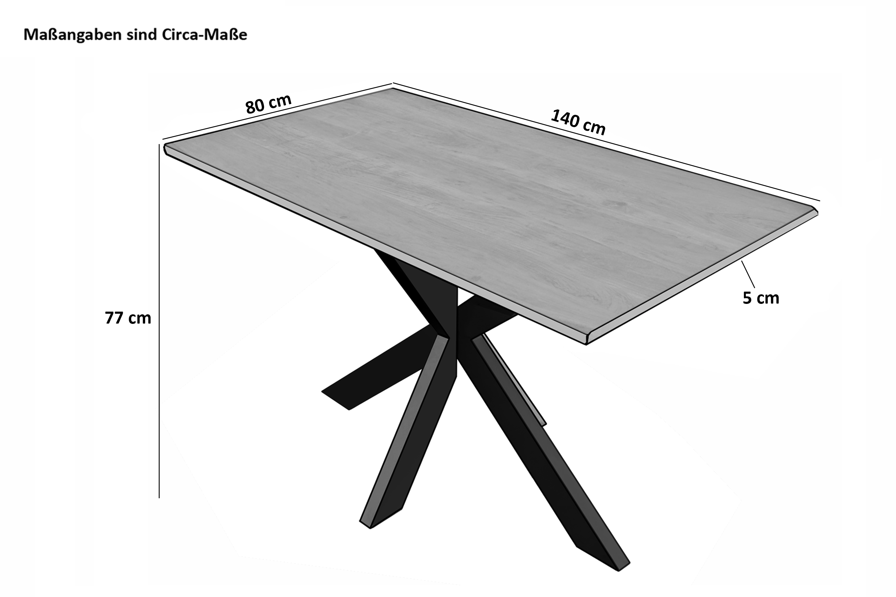 Esstisch Baumkante massiv Akazie Natur 140 x 80 Spider-Gestell silber TIM
