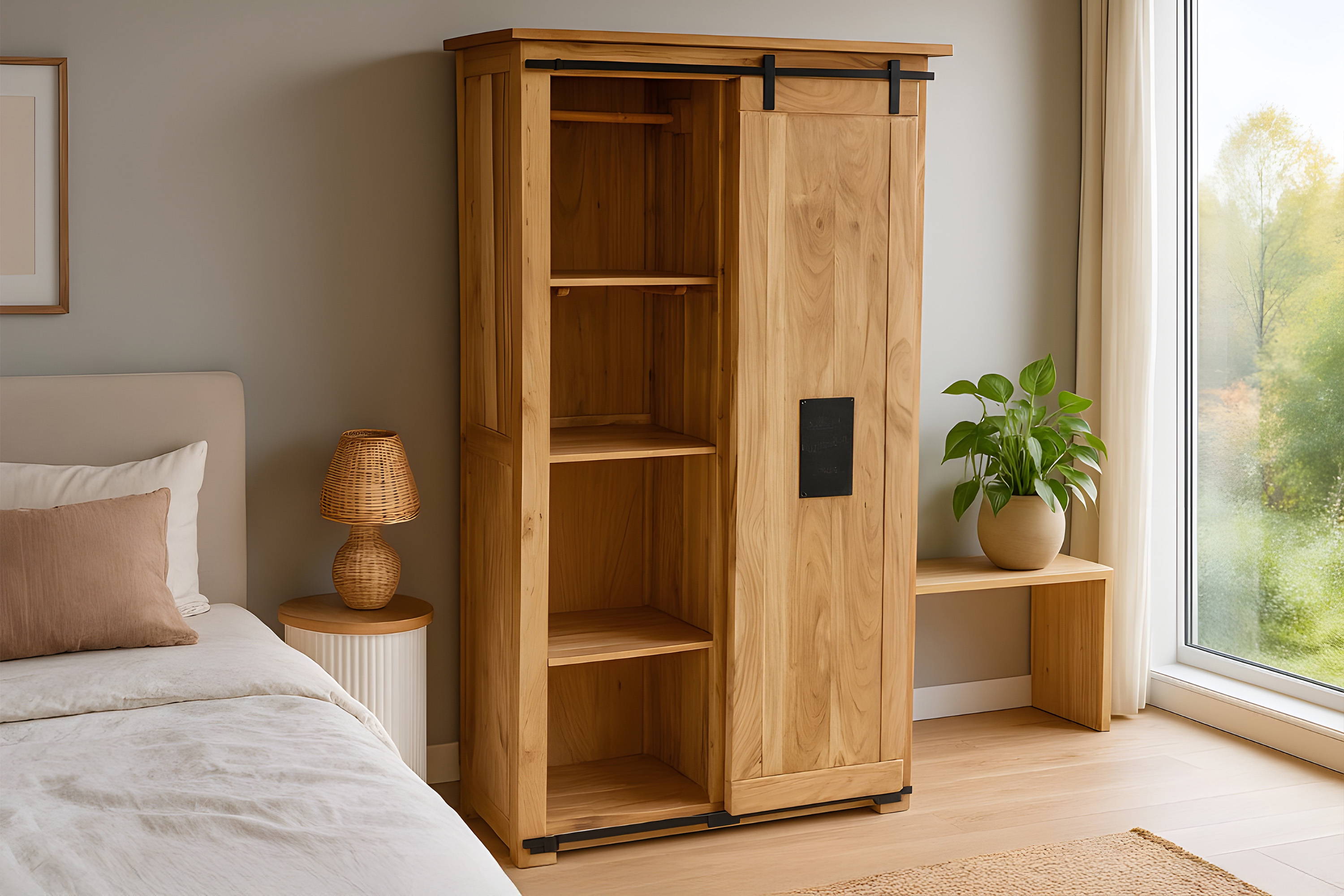 Kleiderschrank 175 x 100 x 45 cm Akazienholz massiv naturfarben LIBRO