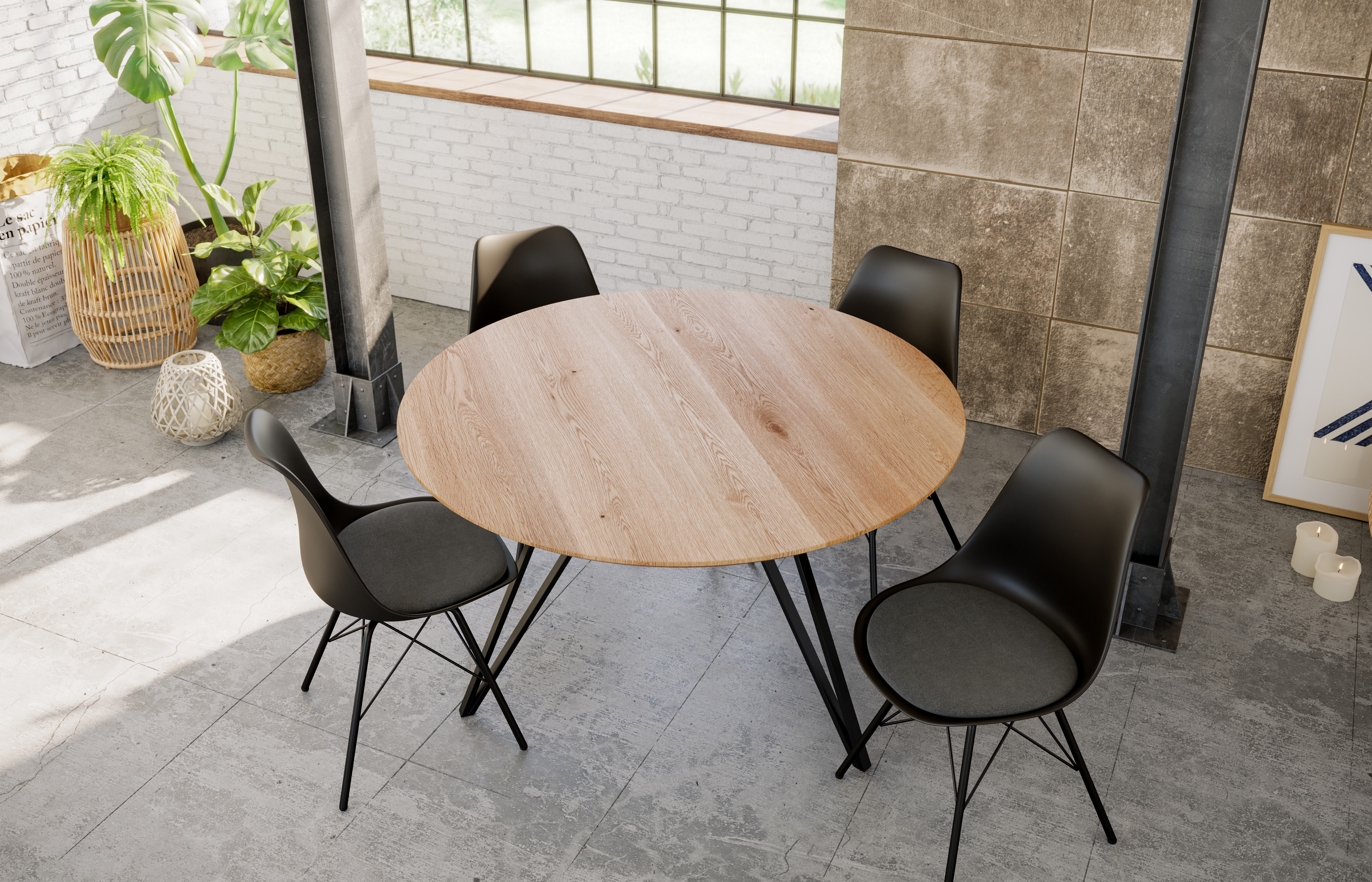 Runder Esszimmertisch massiv Eiche Schweizer Kante 100 cm Hairpin schwarz DREAM